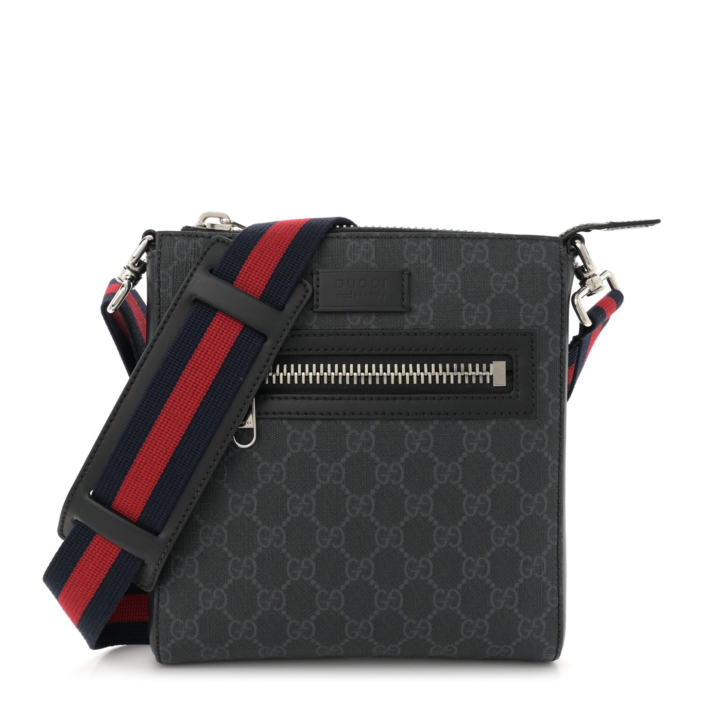 GG Supreme Monogram Web Small Flat Messenger Bag Black Grey