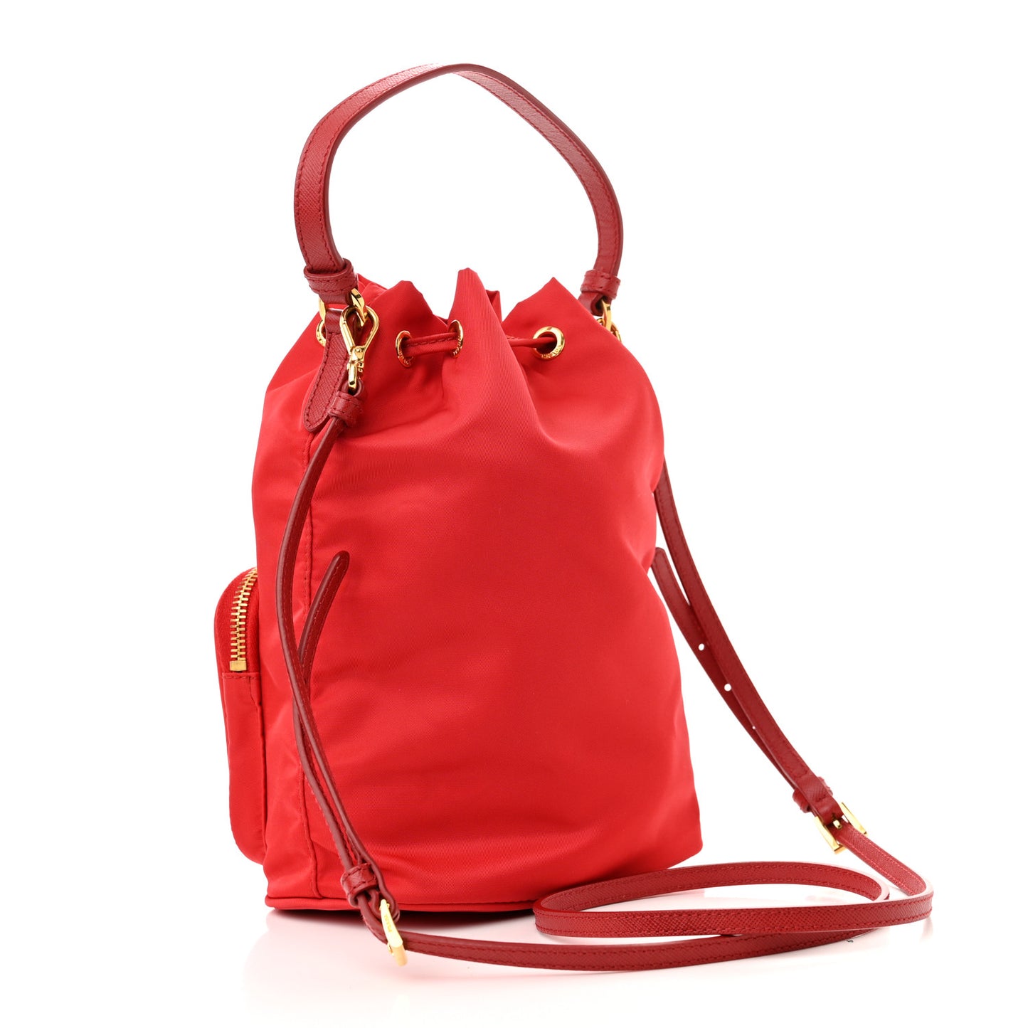 Saffiano Tessuto Nylon Mini Bucket Crossbody Bag Fuoco