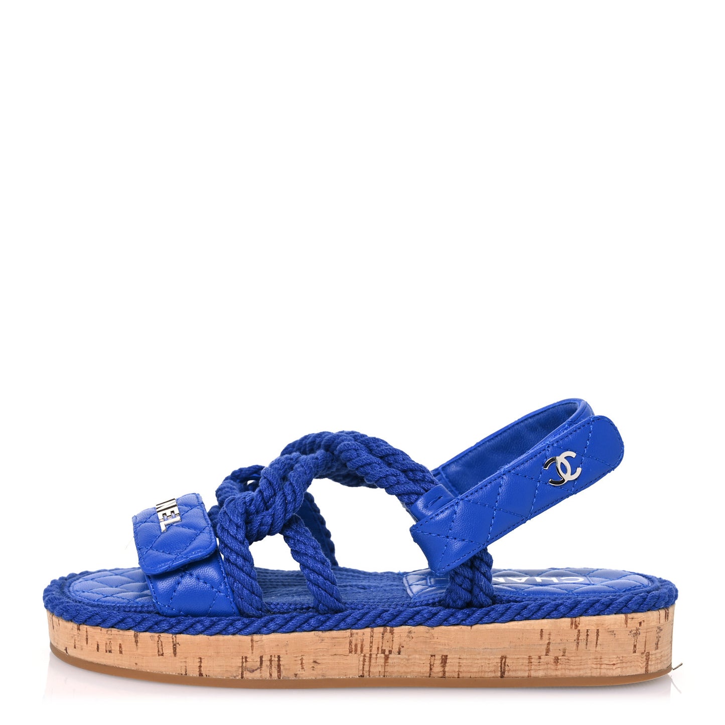 Cord Lambskin Quilted Logo Sandals 36 Blue
