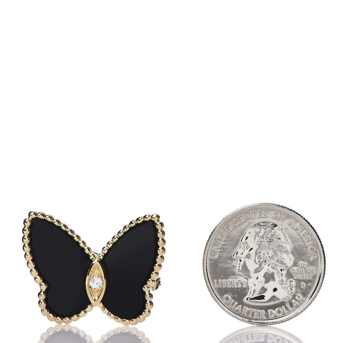 18K Yellow Gold Diamond Black Onyx Lucky Alhambra Butterfly Brooch Pin