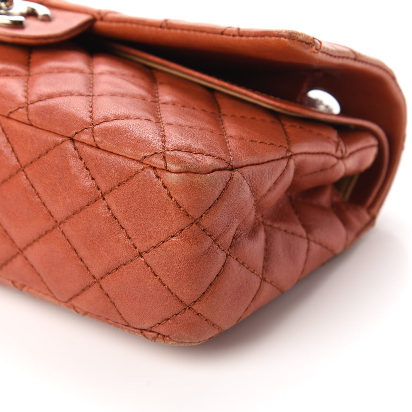 Glazed Lambskin Quilted Medium Double Flap Bijoux Chain Dark Orange