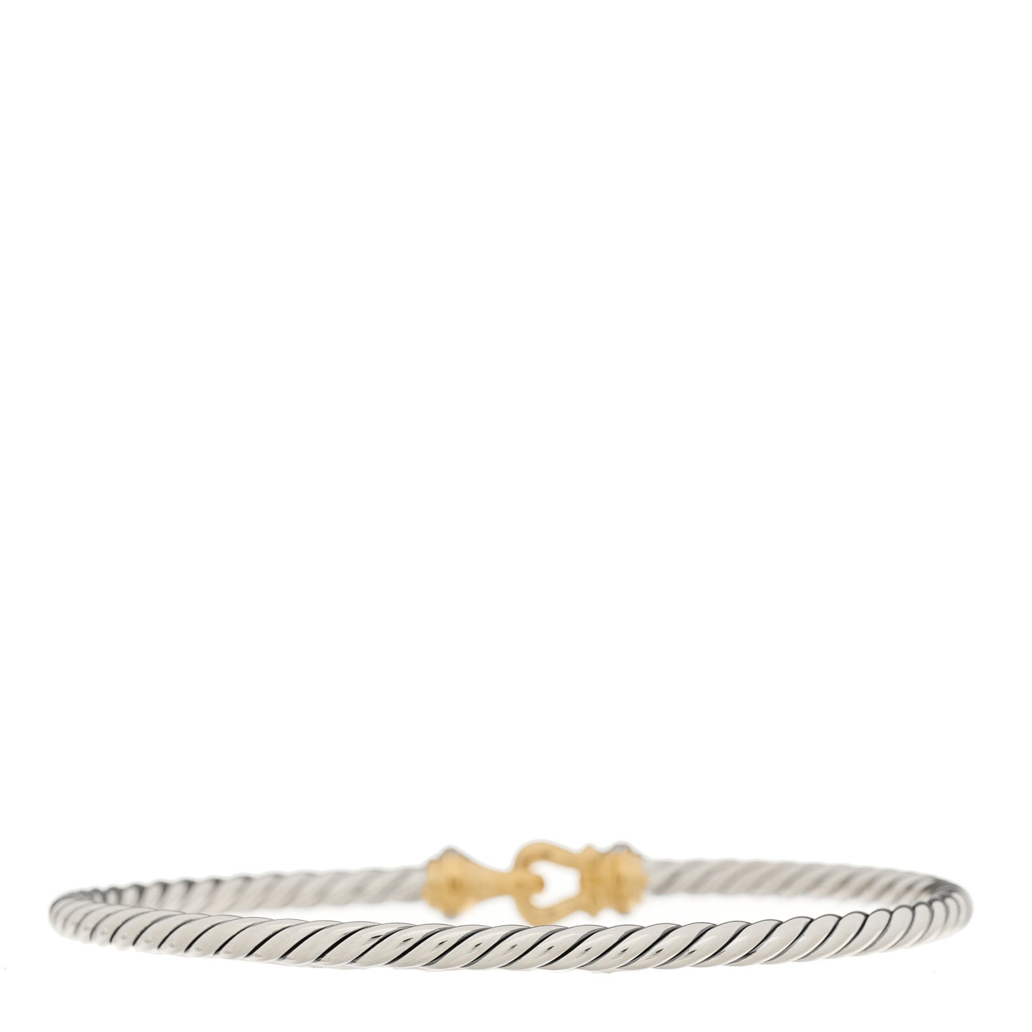 Sterling Silver 18K Yellow Gold Diamond 3mm Cable Buckle Bracelet