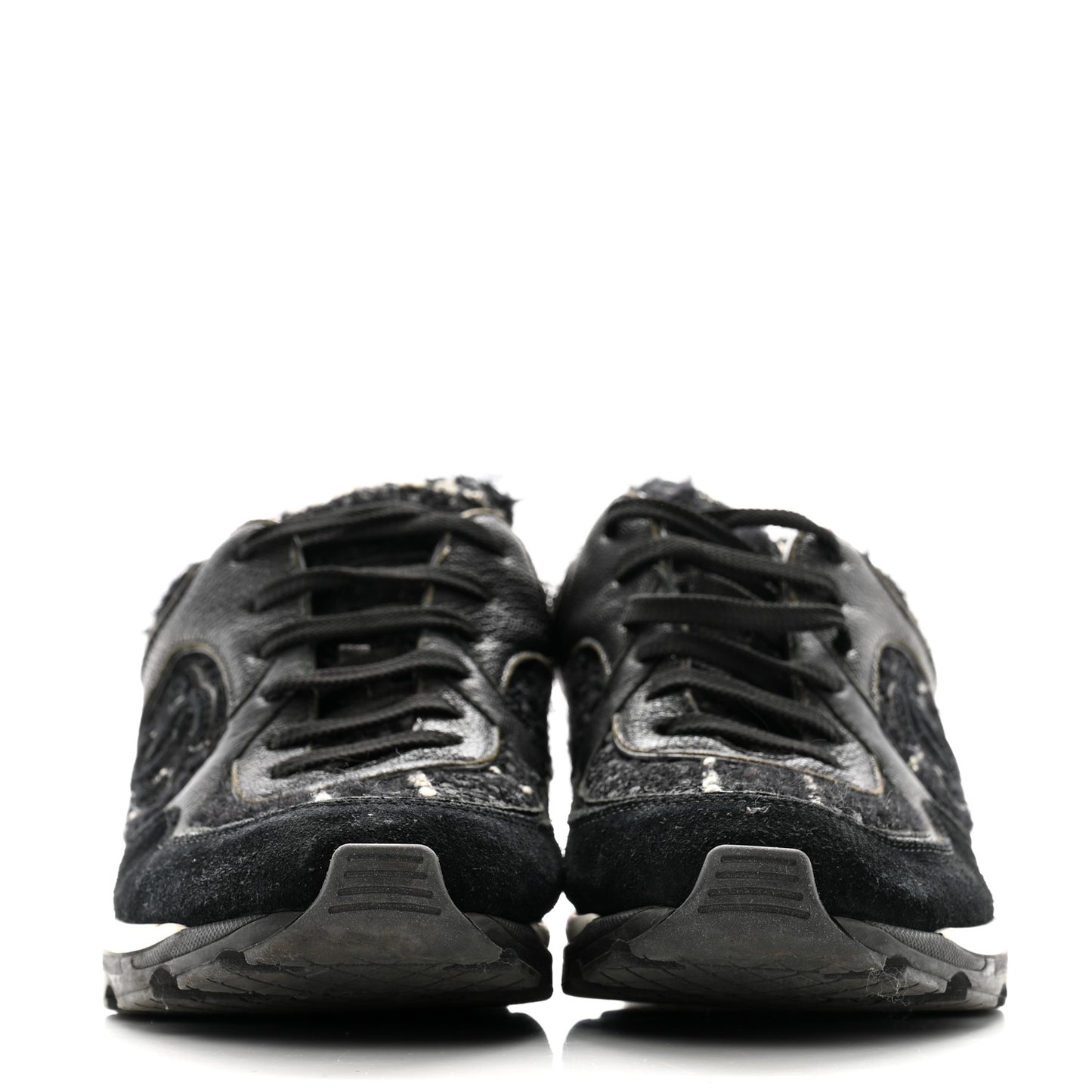Tweed Suede Goatskin CC Sneakers 38 Black White