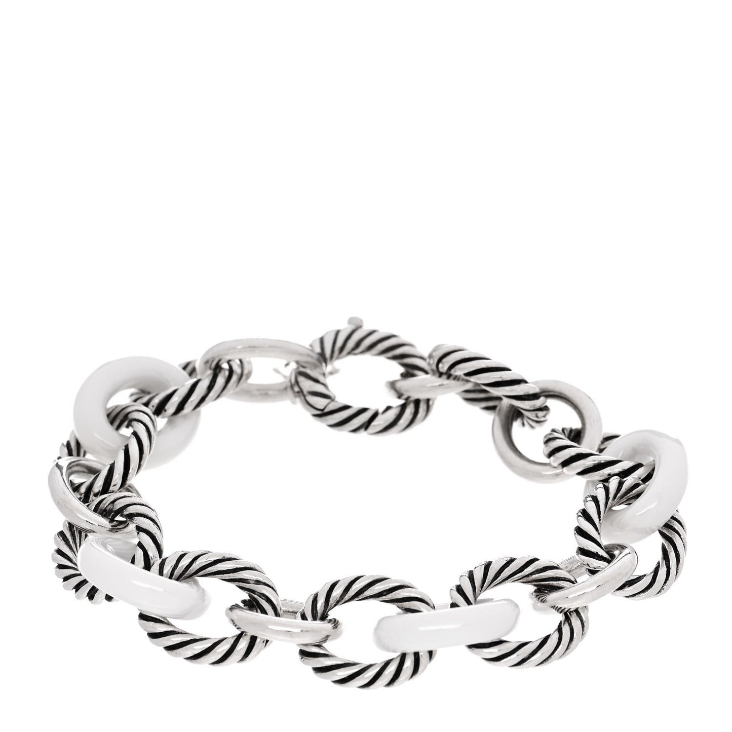 Sterling Silver Ceramic 13mm Large Oval Link Bracelet White