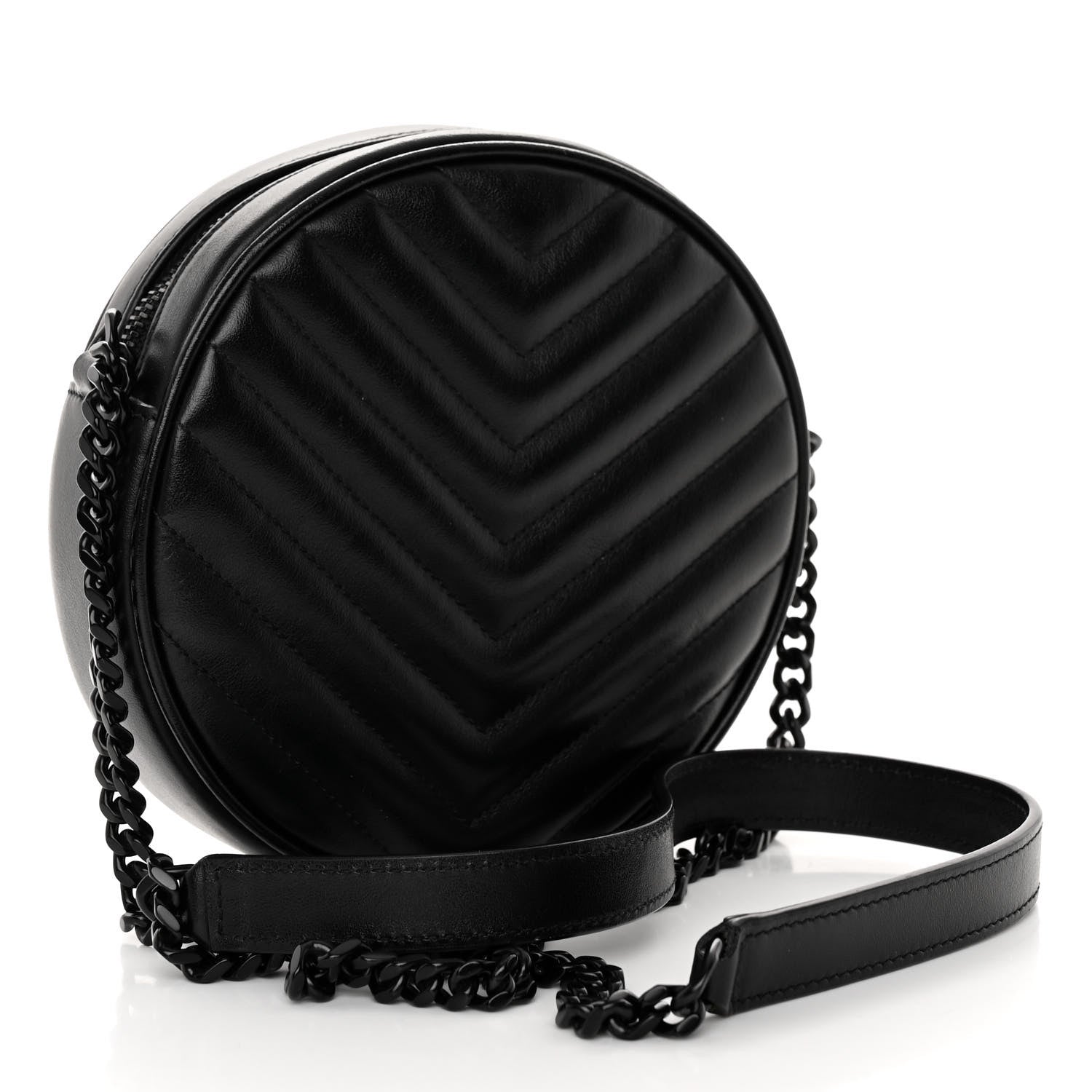 Saint Laurent Calfskin Matelasse Chevron Round Vinyle Camera Bag Black 3 of 9