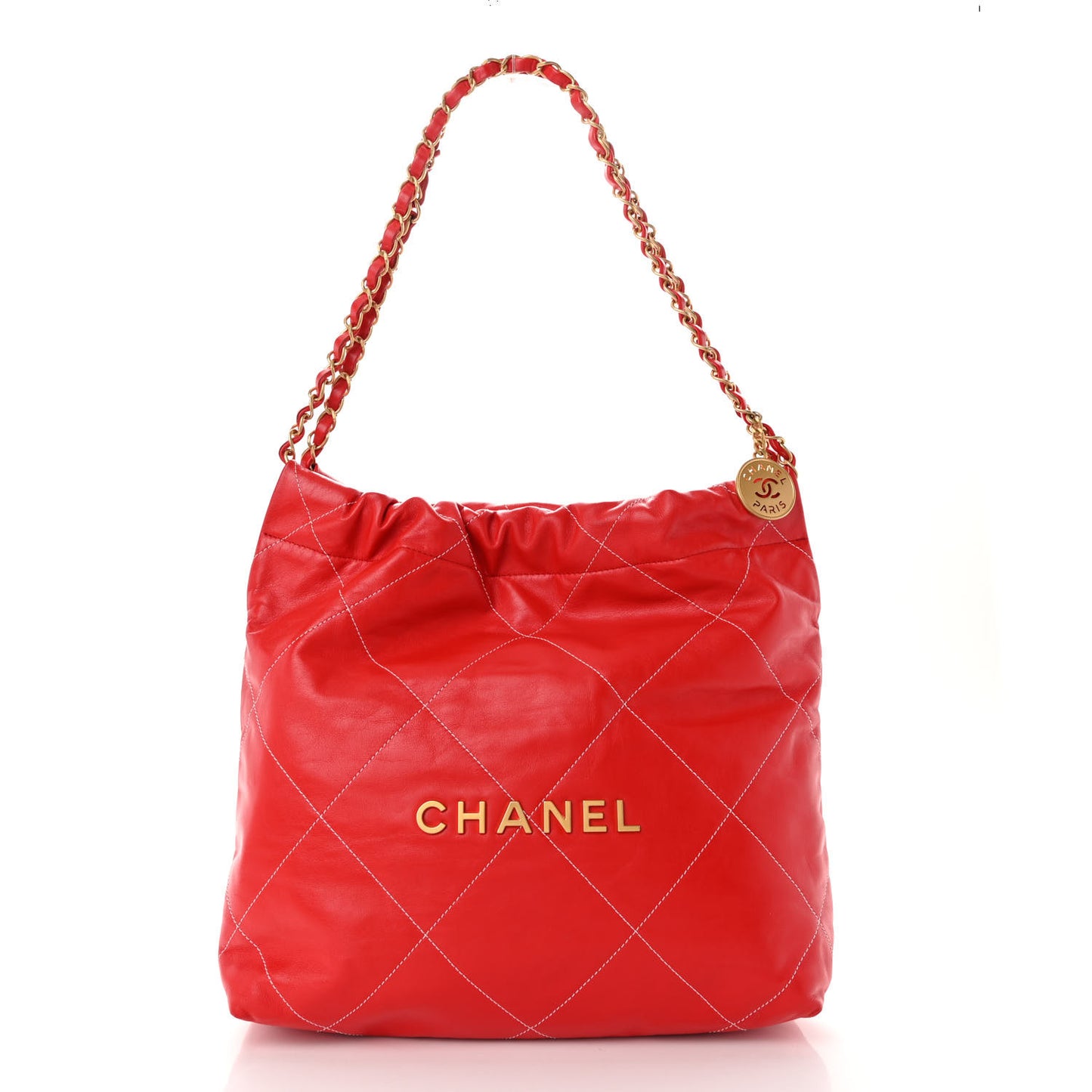 Shiny Calfskin Stitched Quilted Small Chanel 22 Red