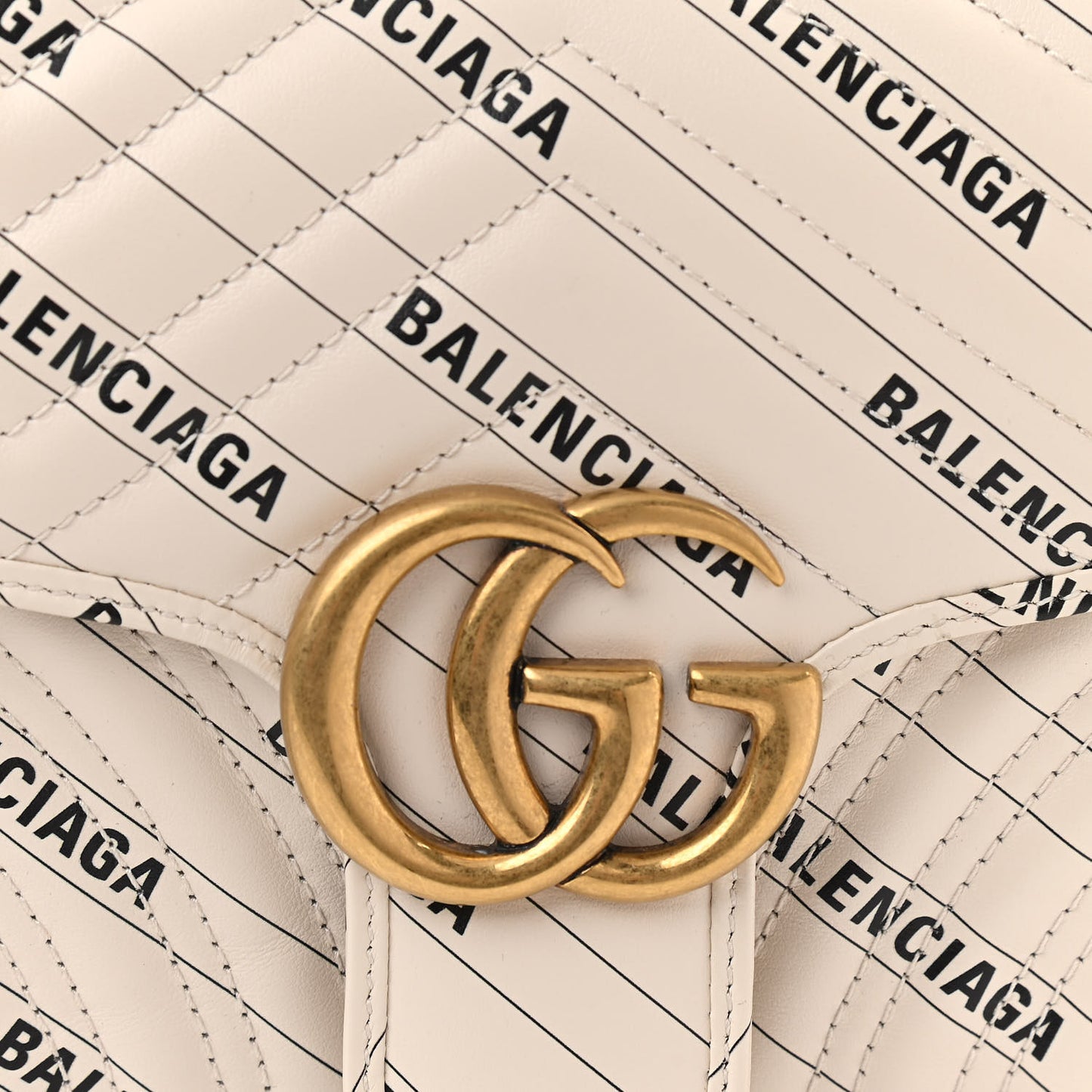 X BALENCIAGA Calfskin Matelasse Logo Print Small GG Marmont Shoulder Bag White