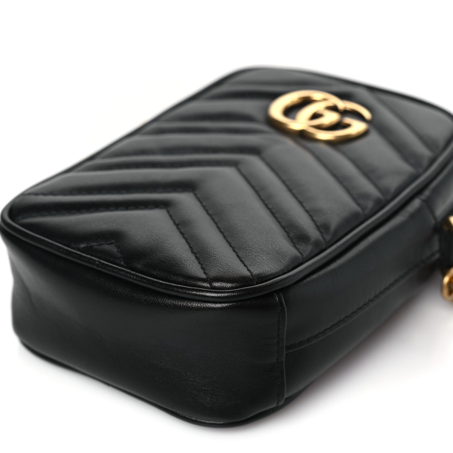 Calfskin Matelasse Mini GG Marmont Crossbody Bag Black