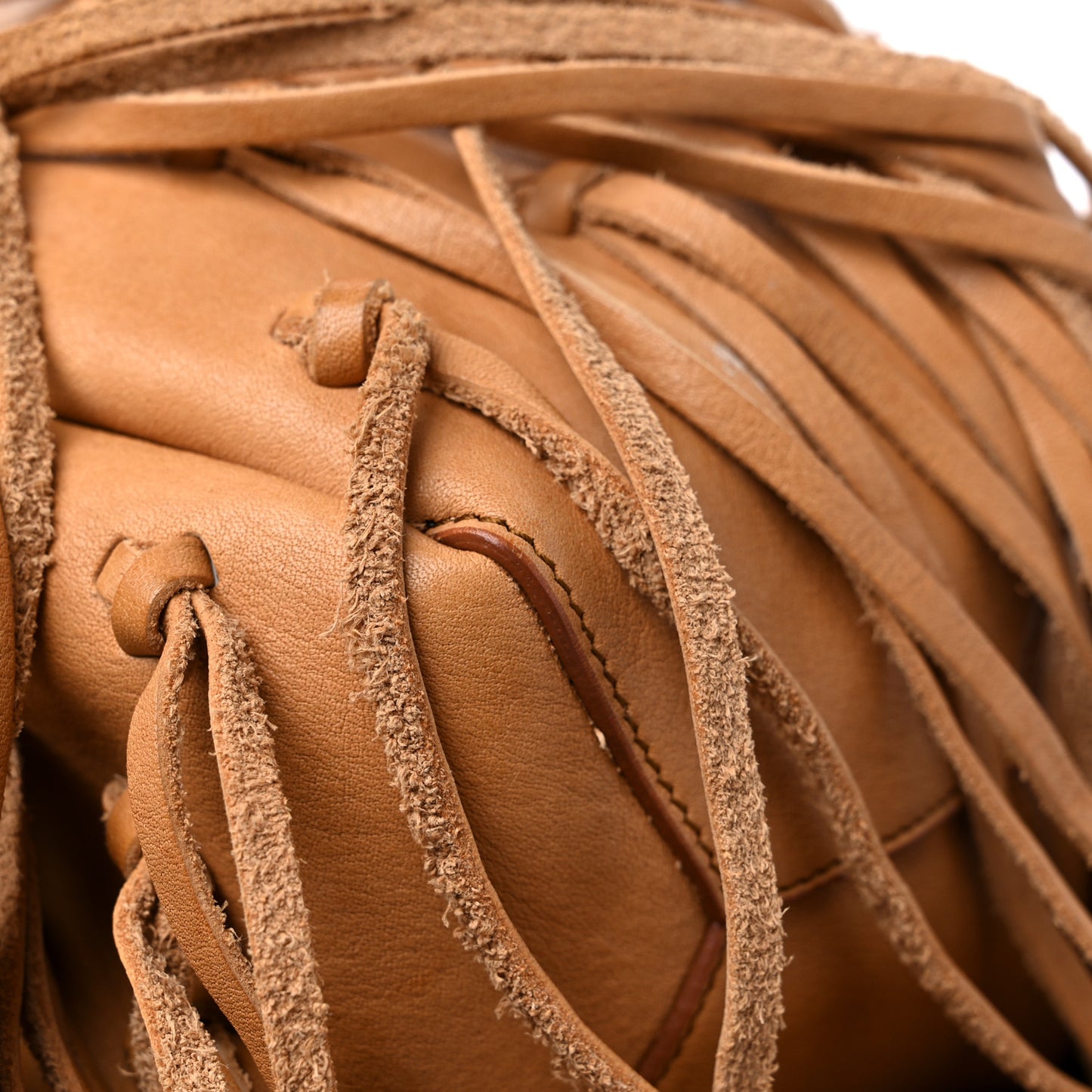 Calfskin Fringe Monogram Mini Bourse Bucket Bag Tan