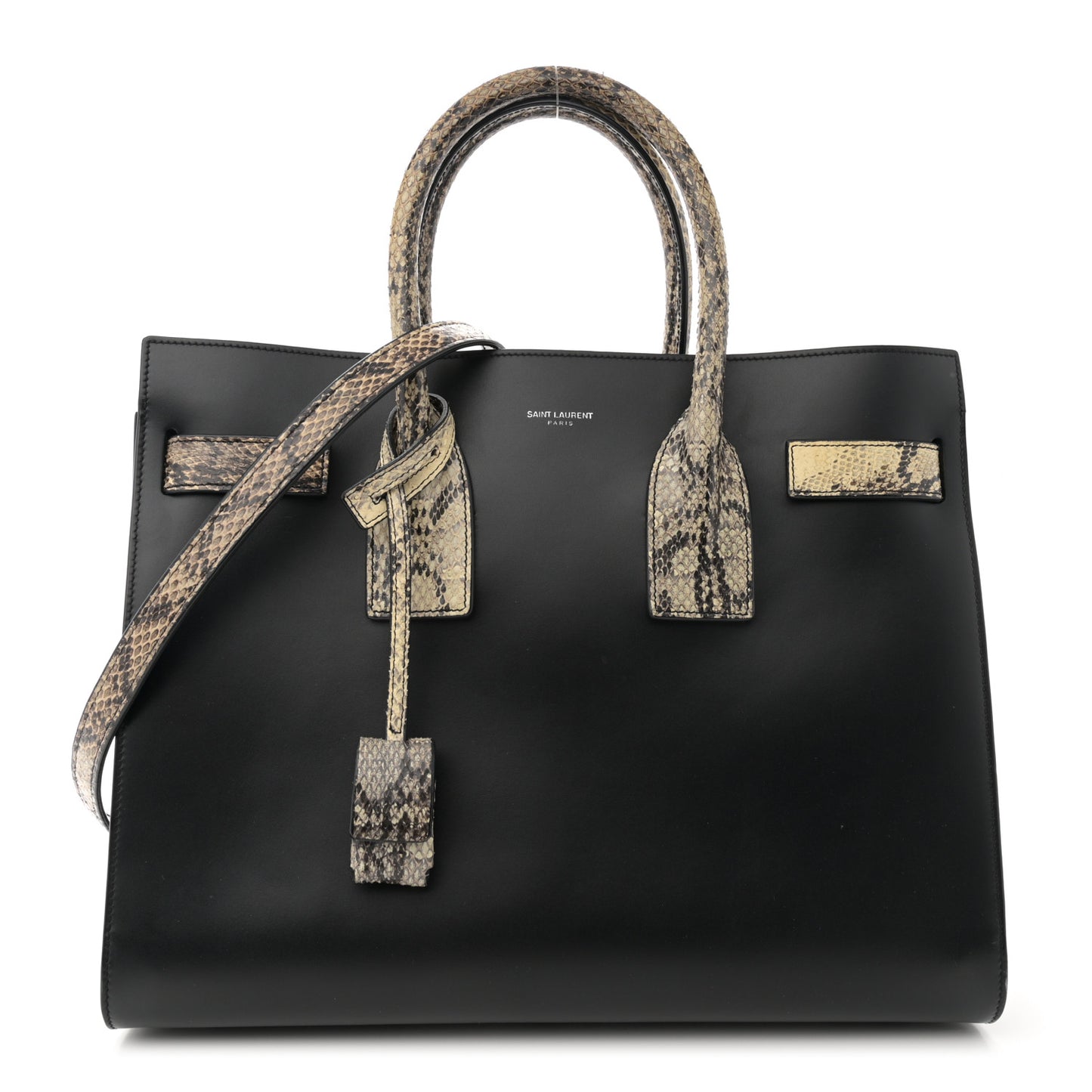 Calfskin Embossed Snakeskin Small Sac De Jour Black