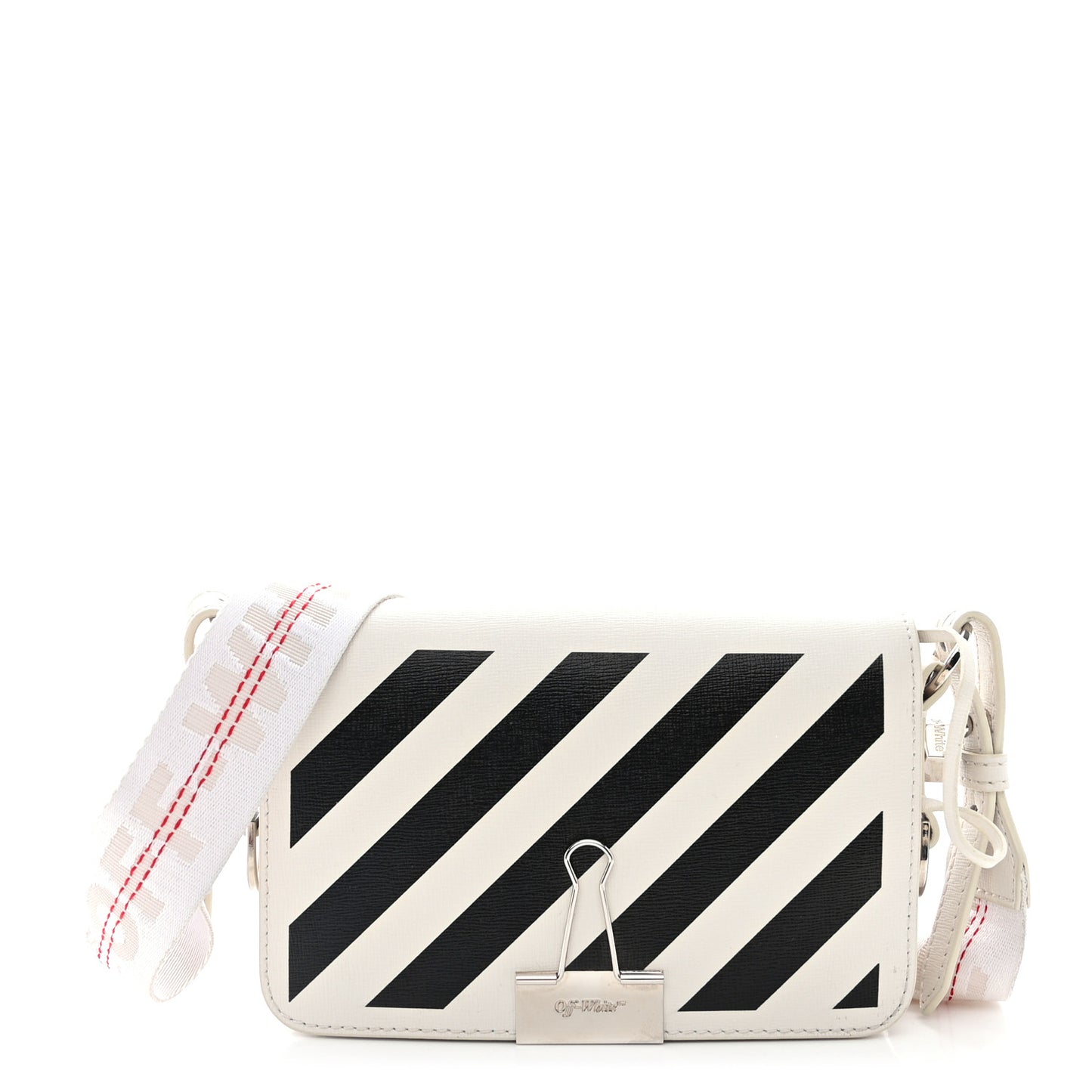 Saffiano Striped Mini Diag Binder Clip Bag White Black Red