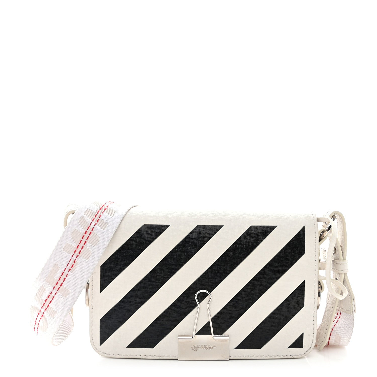 Off-White Saffiano Striped Mini Diag Binder Clip Bag White Black Red 1 of 12