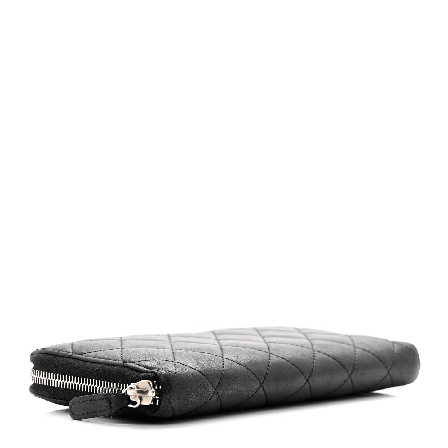 Lambskin Quilted Large Gusset Zip Around Wallet Black
