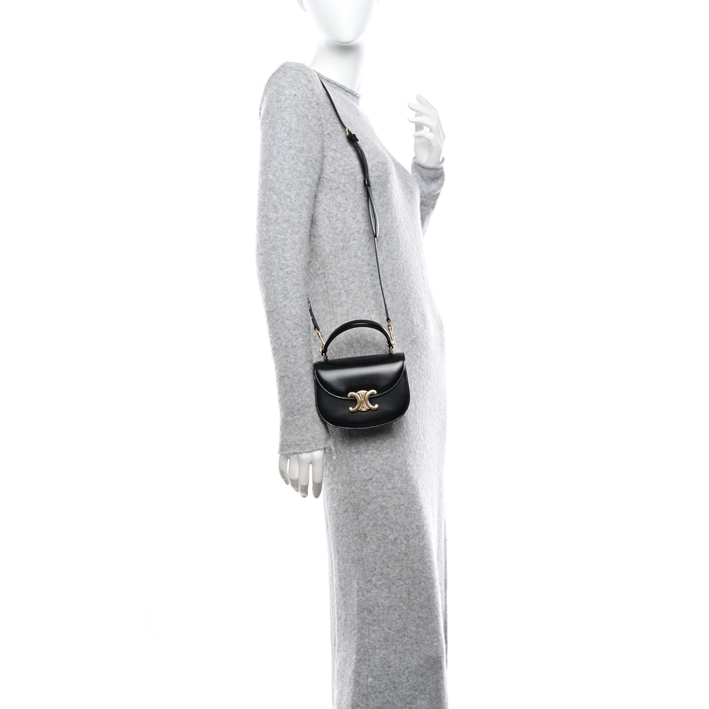 Shiny Calfskin Triomphe Mini Besace Clea Black