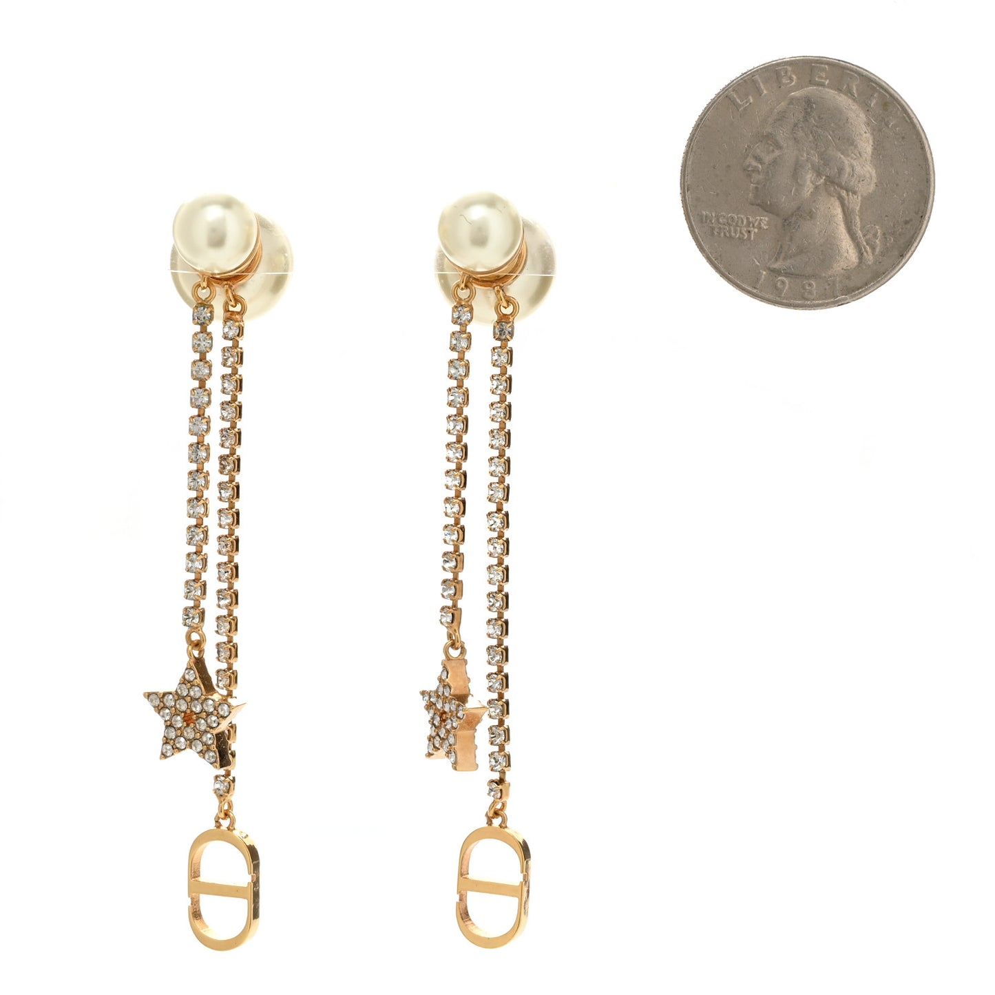 Pearl Crystal Star Tribale Dangle Chain Earrings Gold