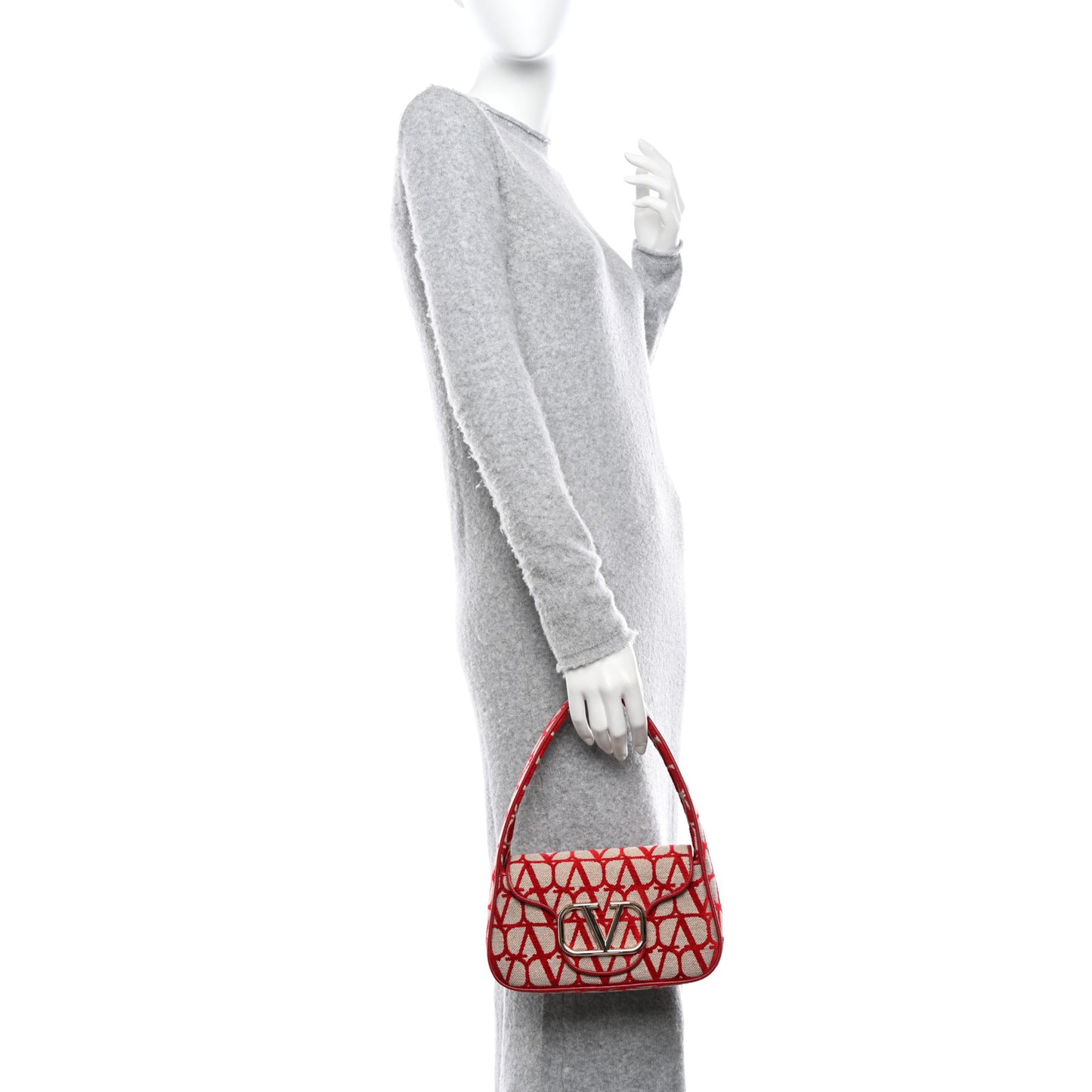 Toile Iconographe Goatskin Vlogo Small Loco Hobo Bag Natural Rosso Valentino