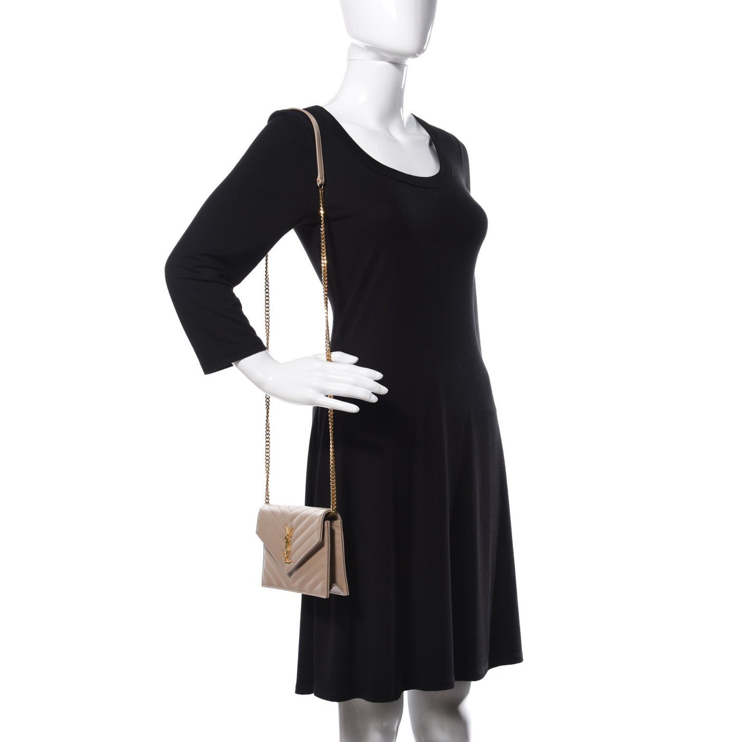 Grain De Poudre Matelasse Chevron Monogram Envelope Chain Wallet Dark Beige