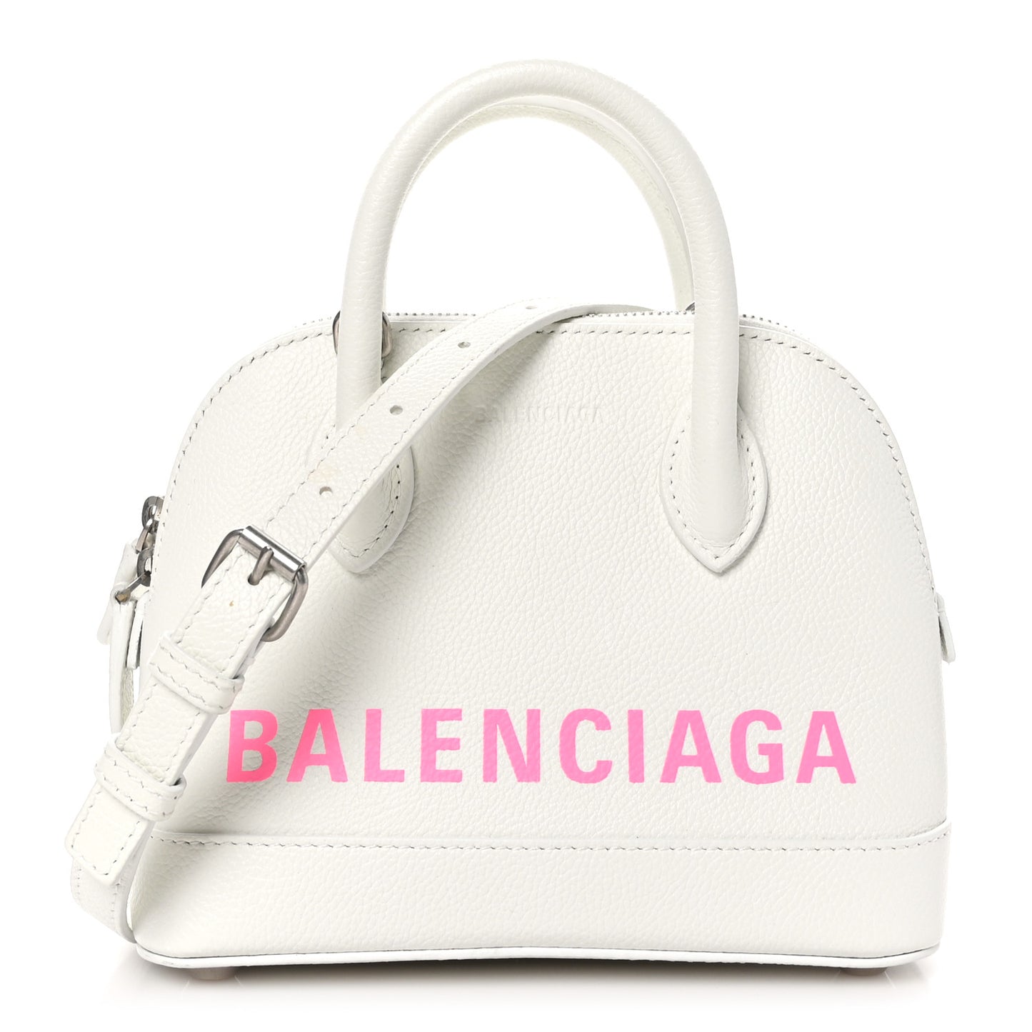 Grained Calfskin Logo XXS Ville Top Handle Bag White Fluo Pink