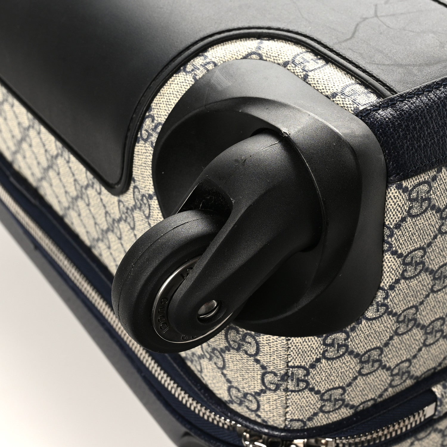 Gucci GG Supreme Monogram Textured Dollar Calfskin Web Large Savoy Trolley Suitcase Beige Blue 9 of 10