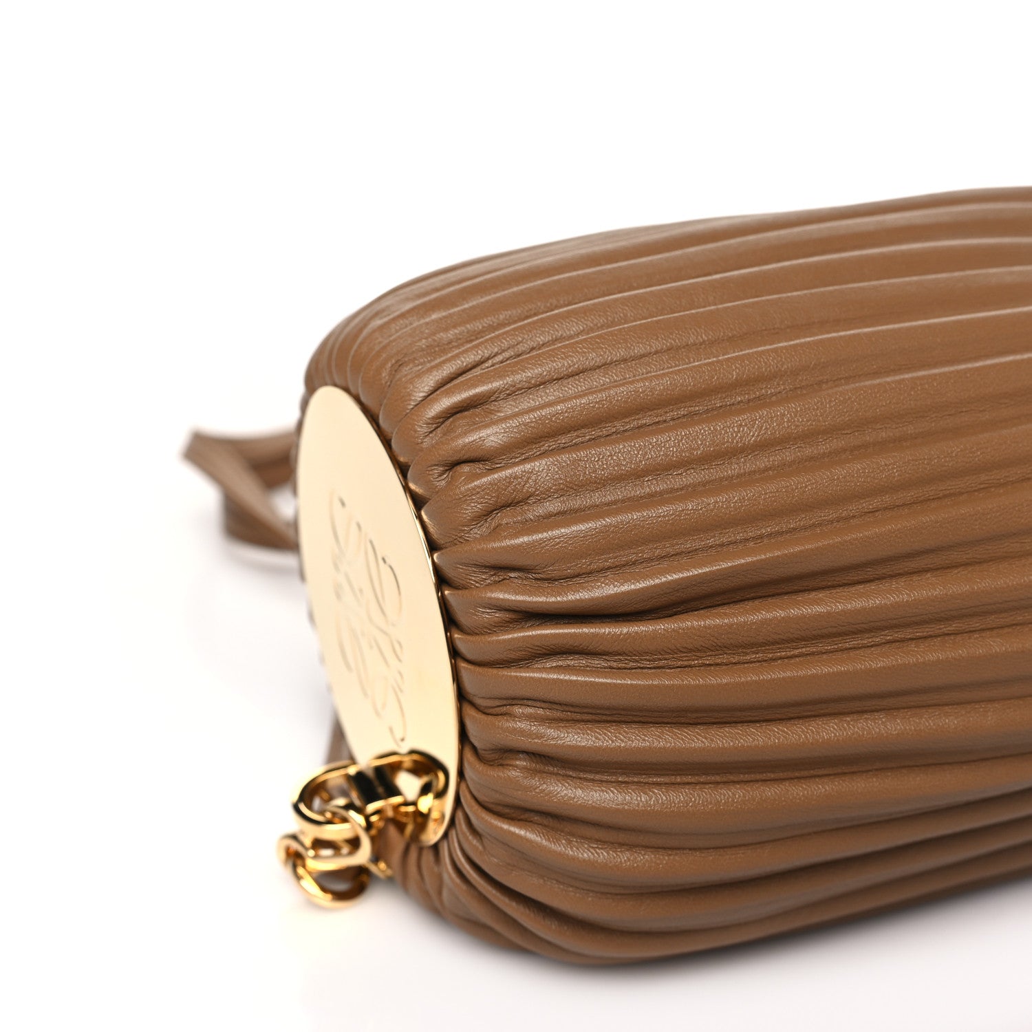 Loewe Lambskin Pleated Bracelet Pouch Shoulder Bag Brown 8 of 9