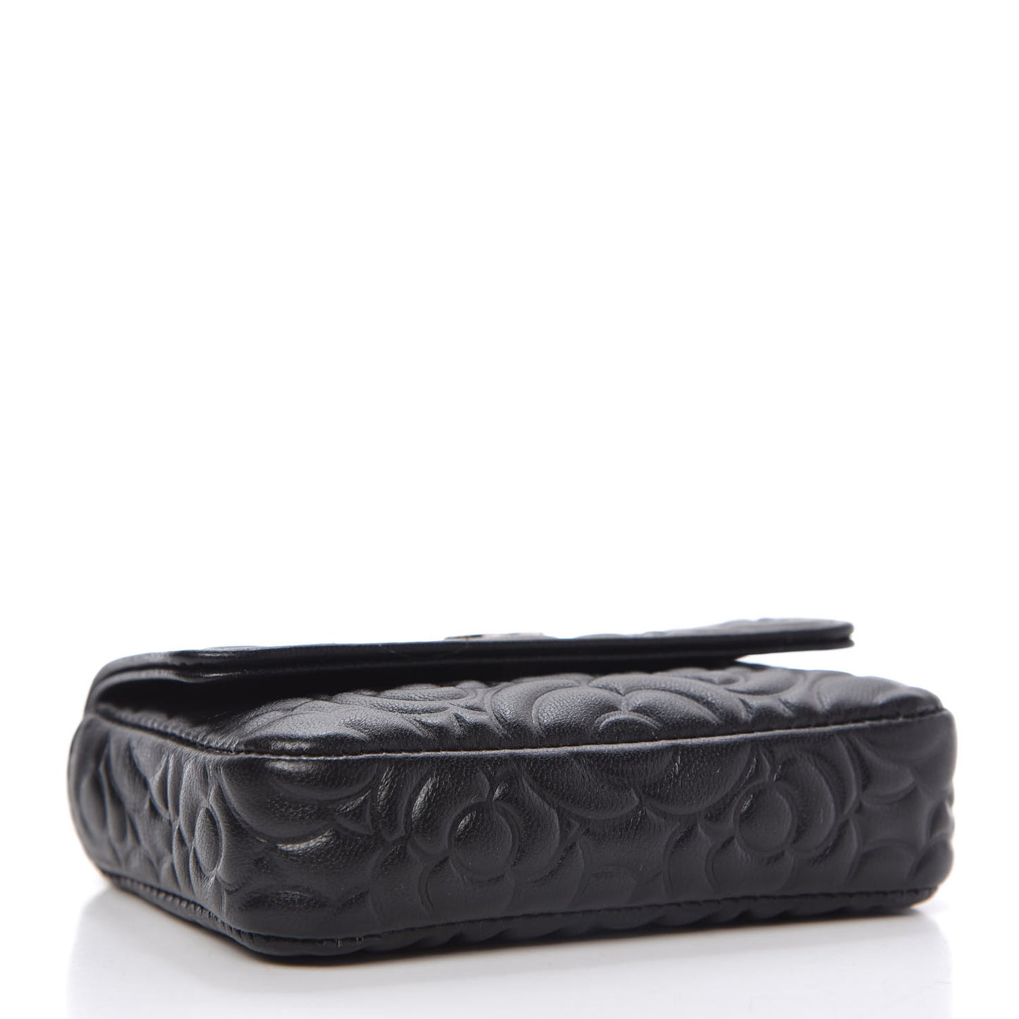 Lambskin Camellia Embossed Chain Belt Bag Black