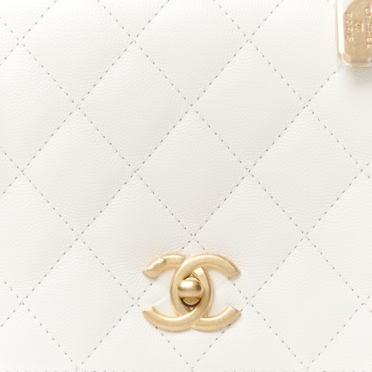 Caviar Quilted Mini Top Handle Flap White