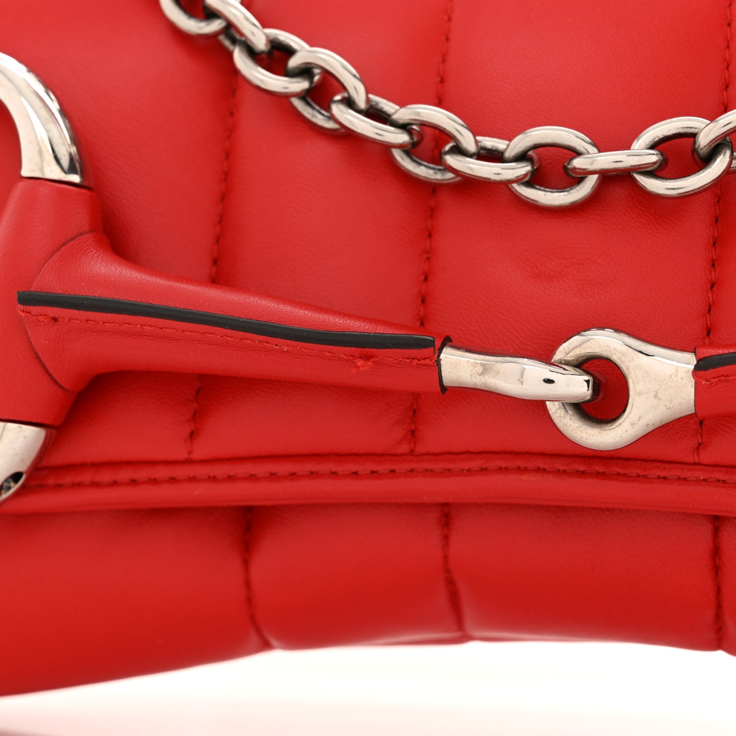 Nappa Vertical Matelasse Medium Maxi Horsebit Chain Shoulder Bag Beret Red