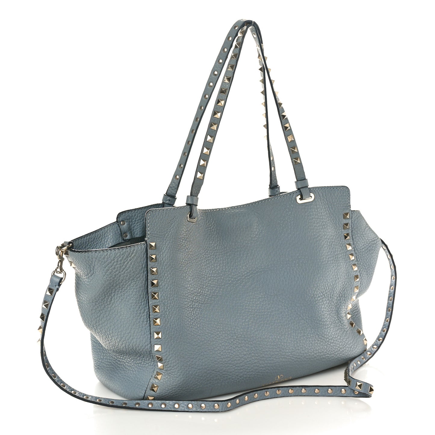 Pebbled Calfskin Medium Rockstud Tote Grey