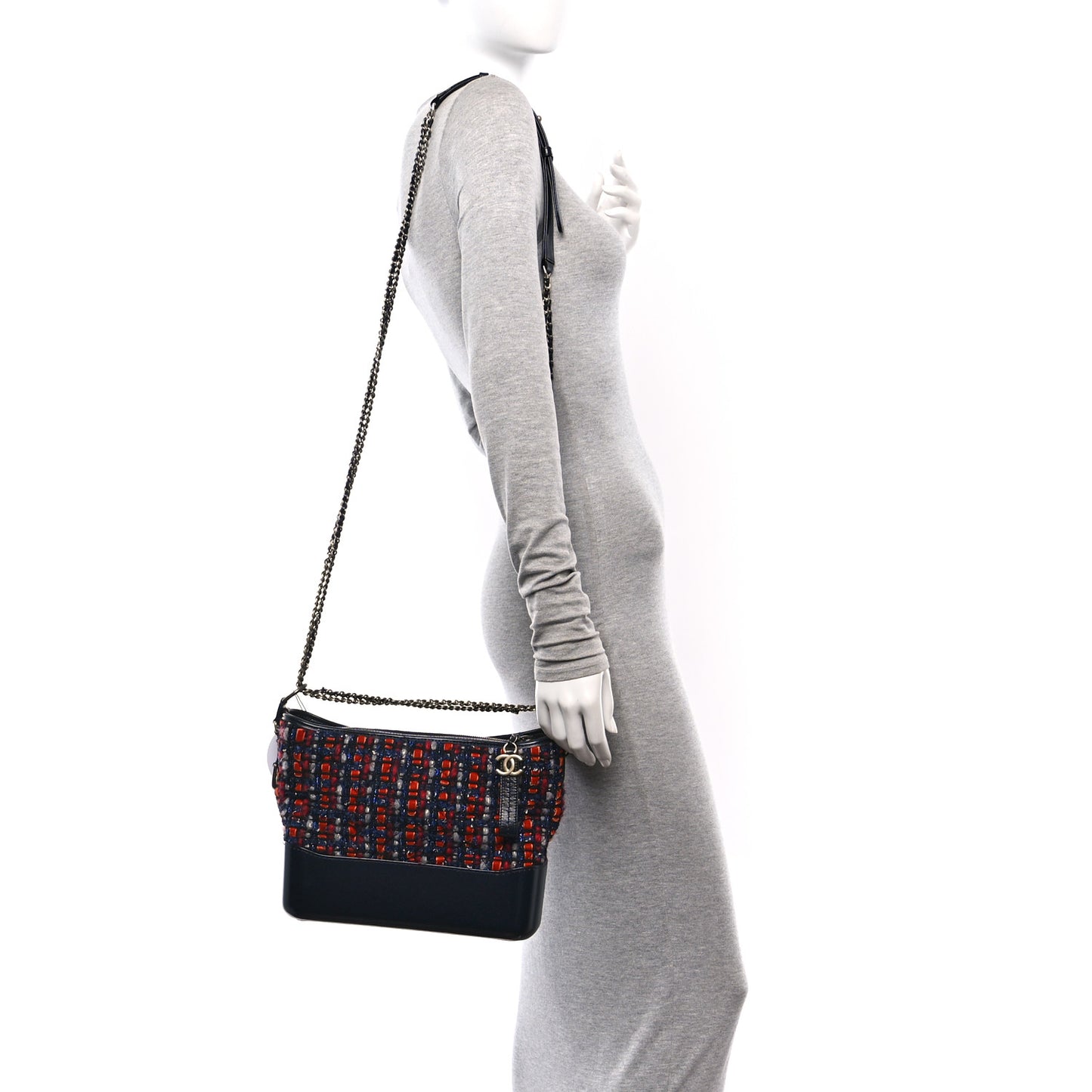 Tweed Calfskin Medium Gabrielle Hobo Black Red Blue