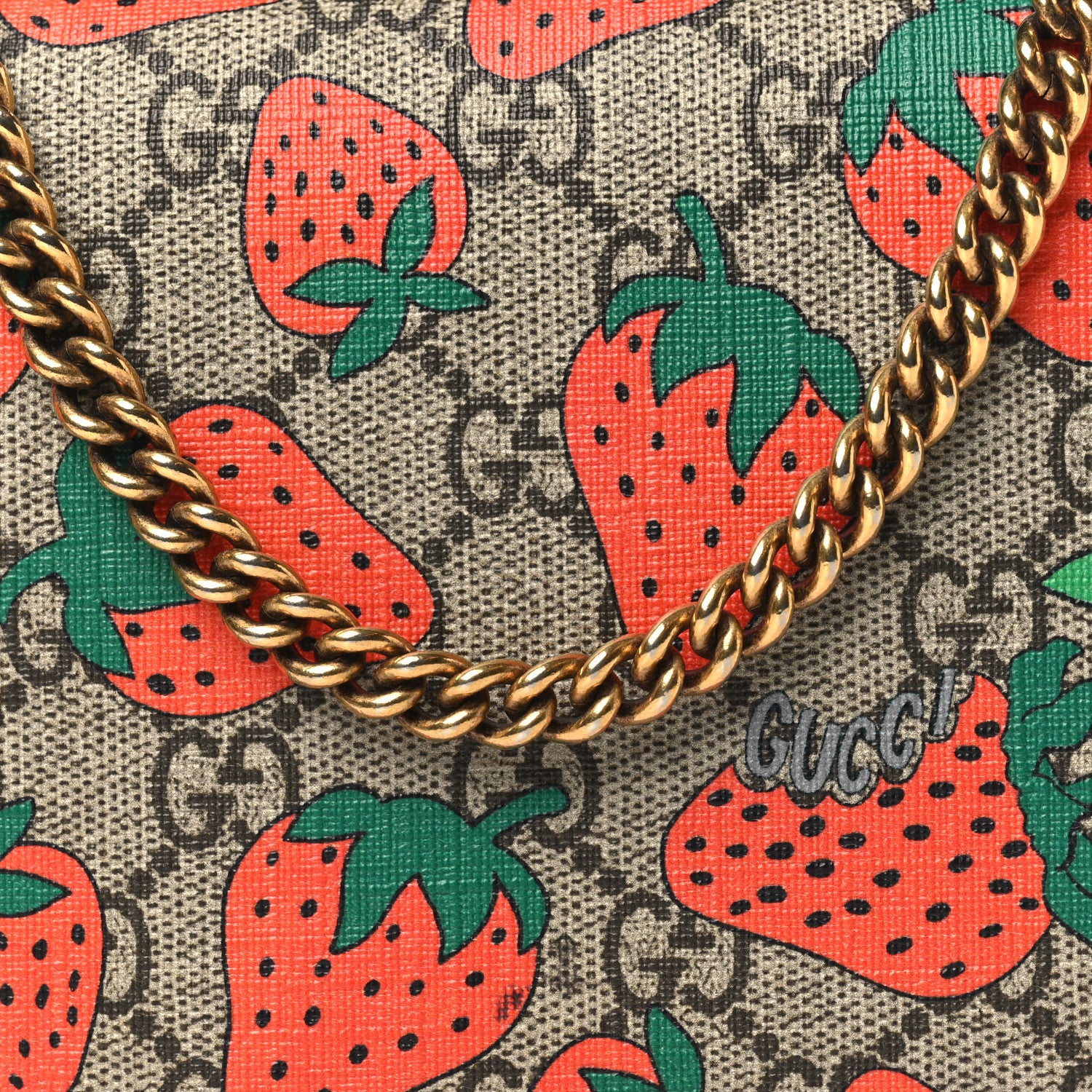 Gucci GG Supreme Monogram Strawberry Chain Wallet 7 of 12
