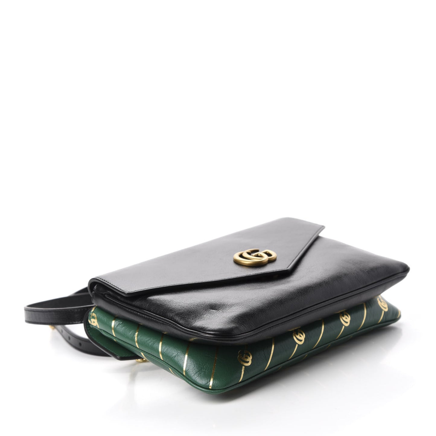Calfskin Diagonal GG Medium Thiara Double Envelope Shoulder Bag Emerald Green Black