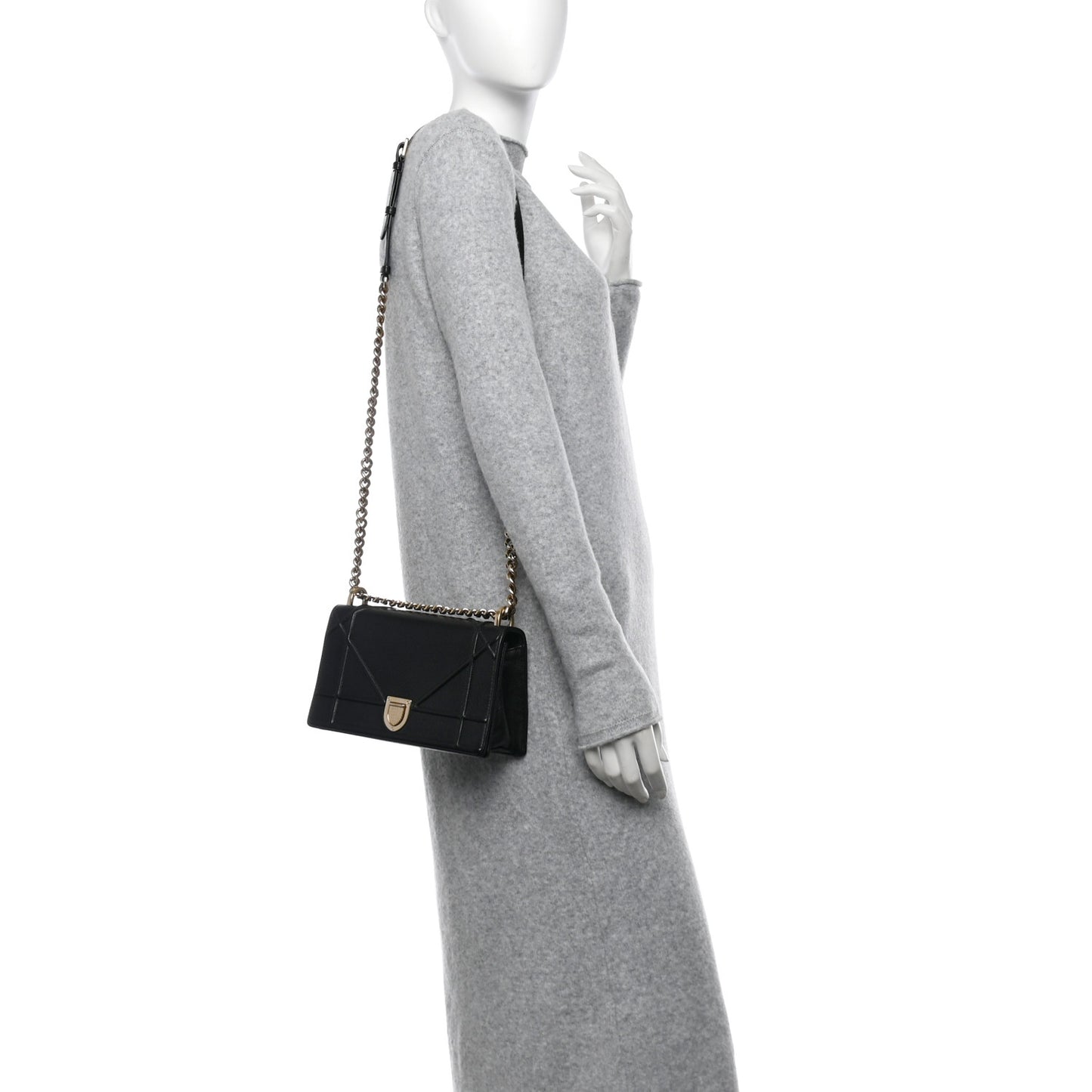 Grained Calfskin Small Diorama Flap Bag Black