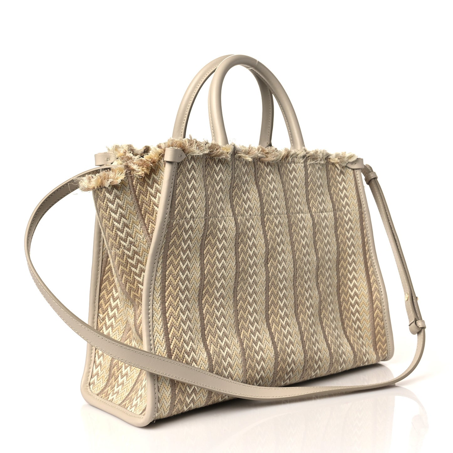 Calfskin Canvas Woven Chevron In & Out Tote PM Beige
