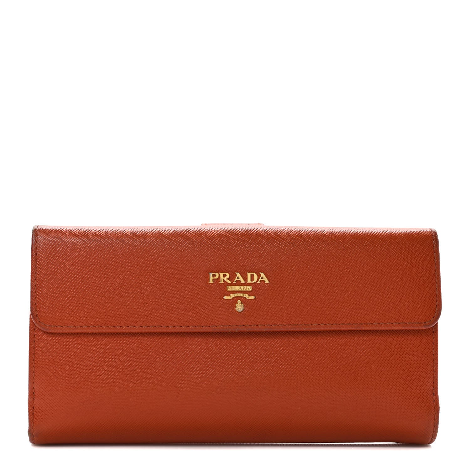 Prada Saffiano Metal Large Compact Flap Wallet Papaya 1 of 11