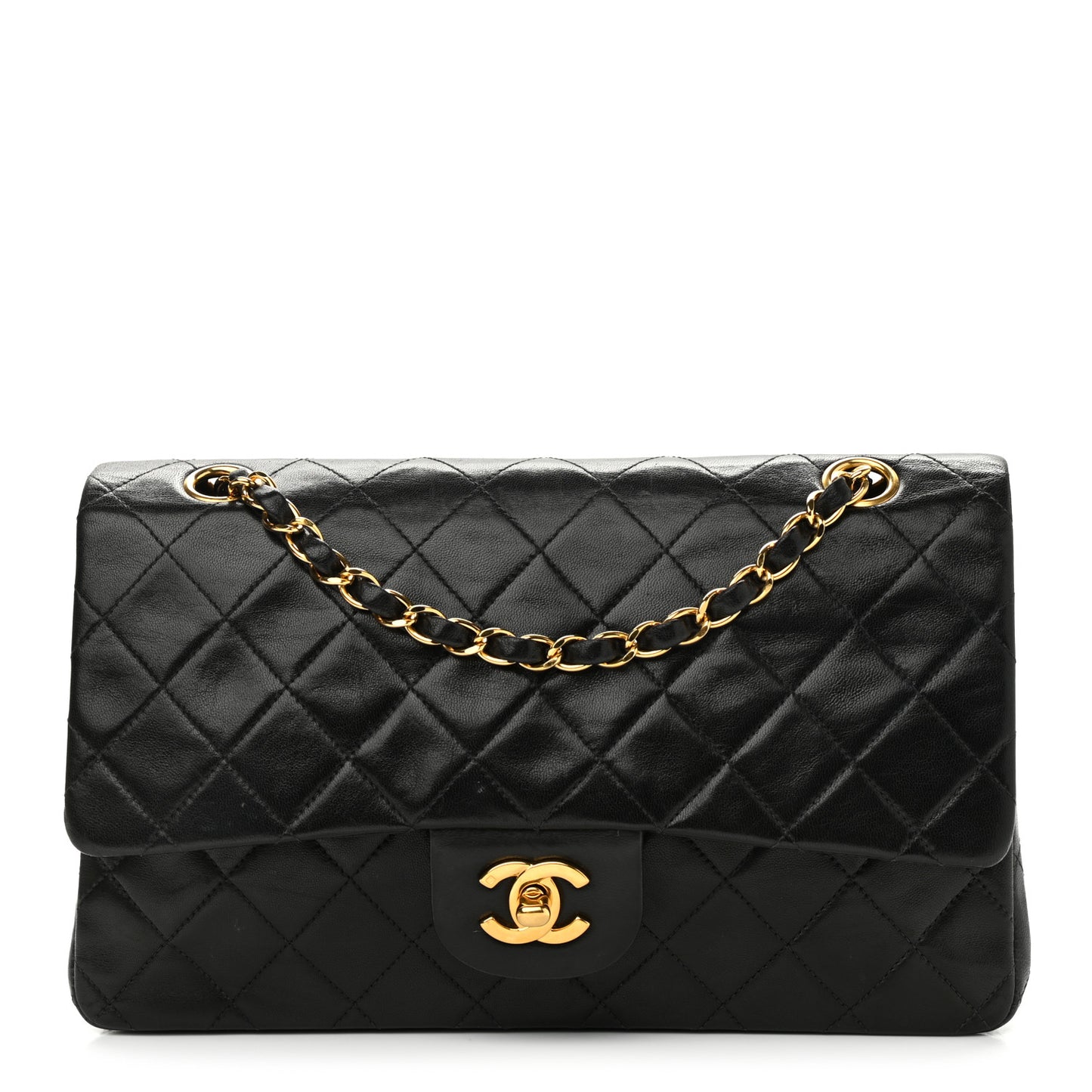 Lambskin Quilted Medium Double Flap Black