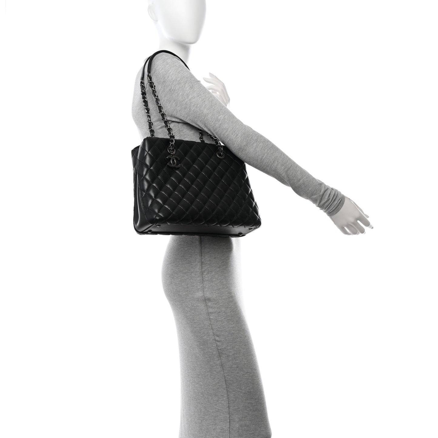 Caviar Quilted Small City Shopping Tote Black