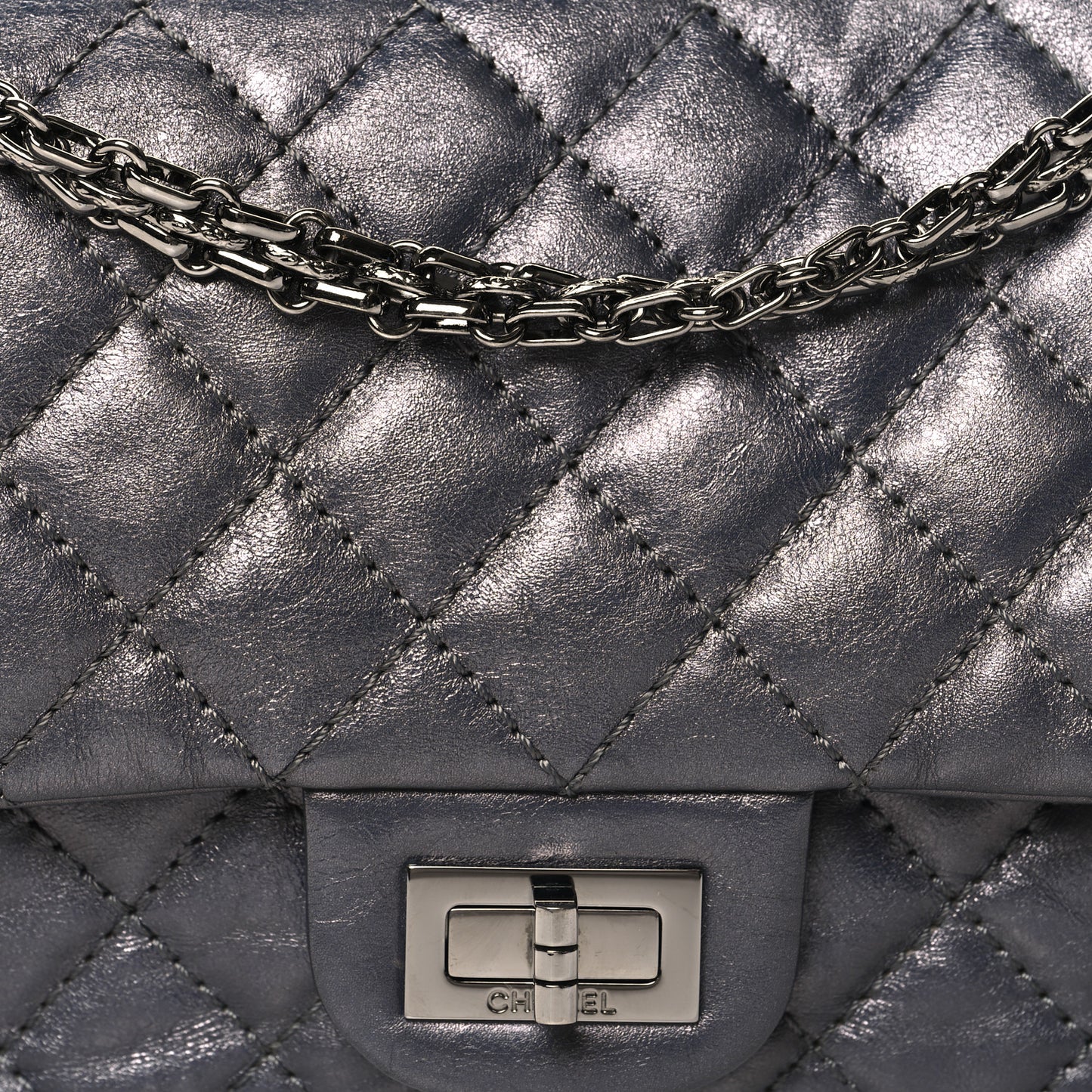 Metallic Aged Calfskin 2.55 Reissue 225 Flap Dark Silver