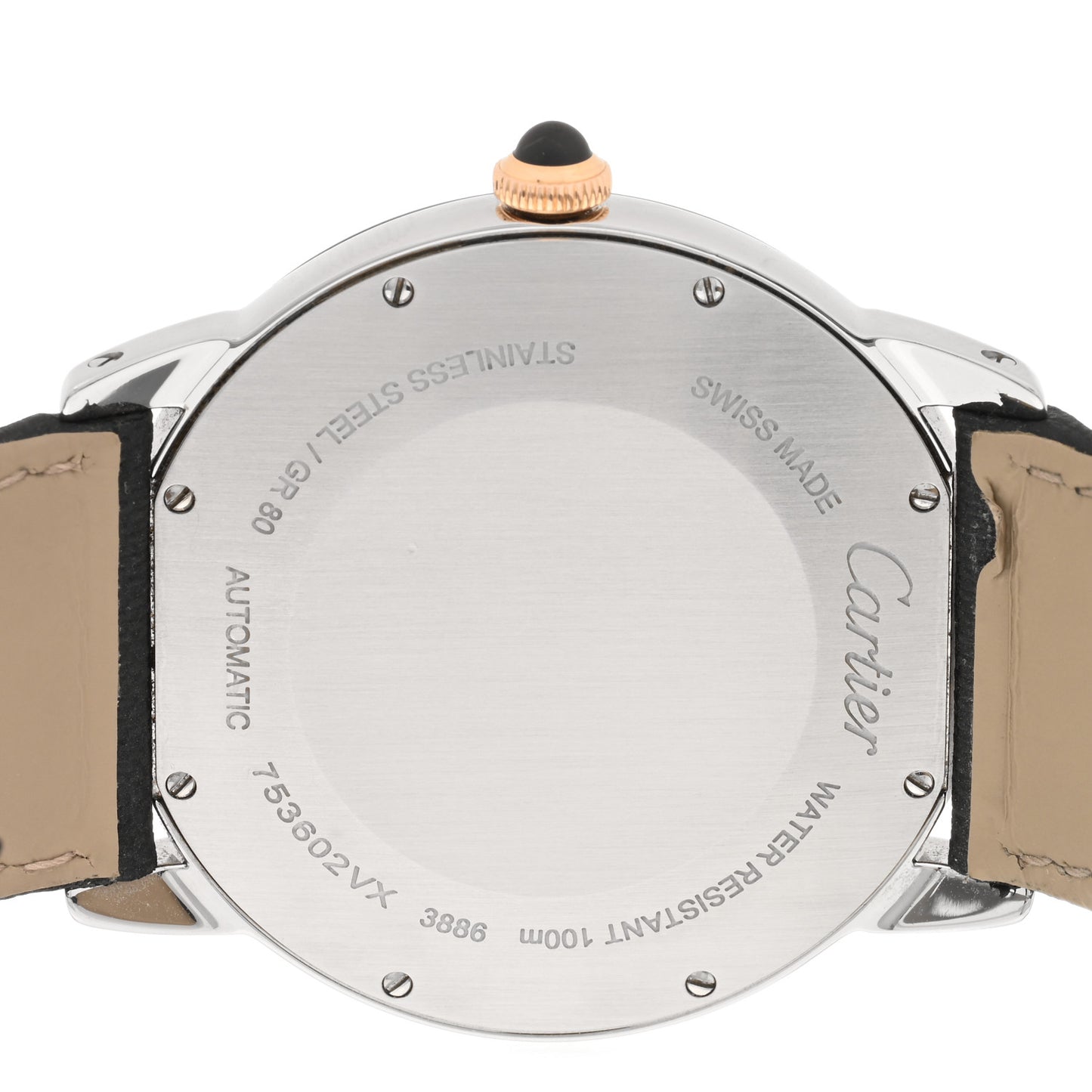 Stainless Steel 18K Pink Gold Calfskin 42mm Ronde Croisiere De Cartier Automatic Watch Grey