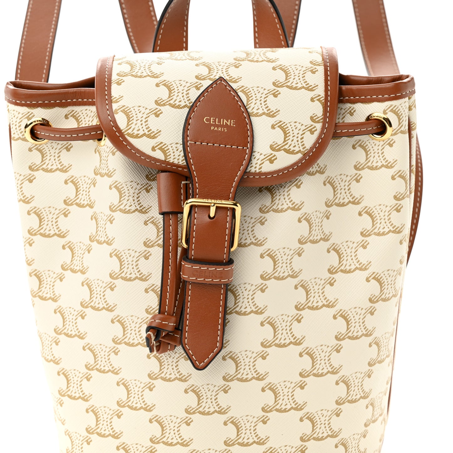 Triomphe Canvas Calfskin Mini Folco Backpack White