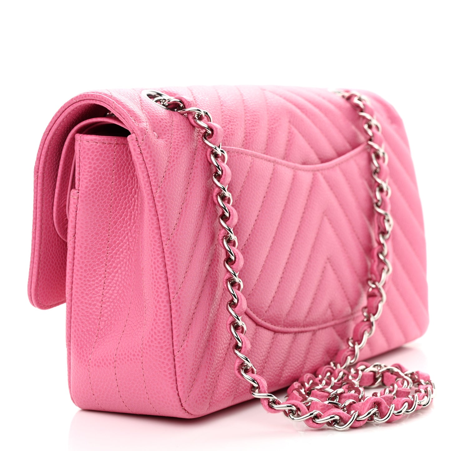 Caviar Chevron Quilted Medium Double Flap Pink