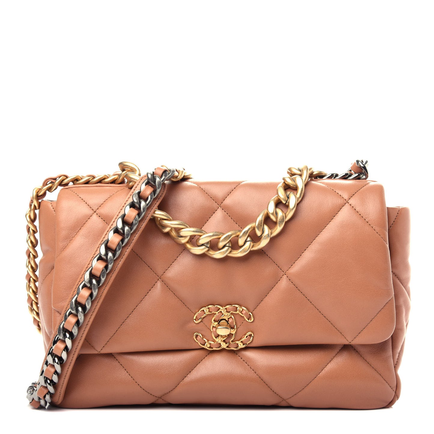 Lambskin Quilted Large Chanel 19 Flap Brown