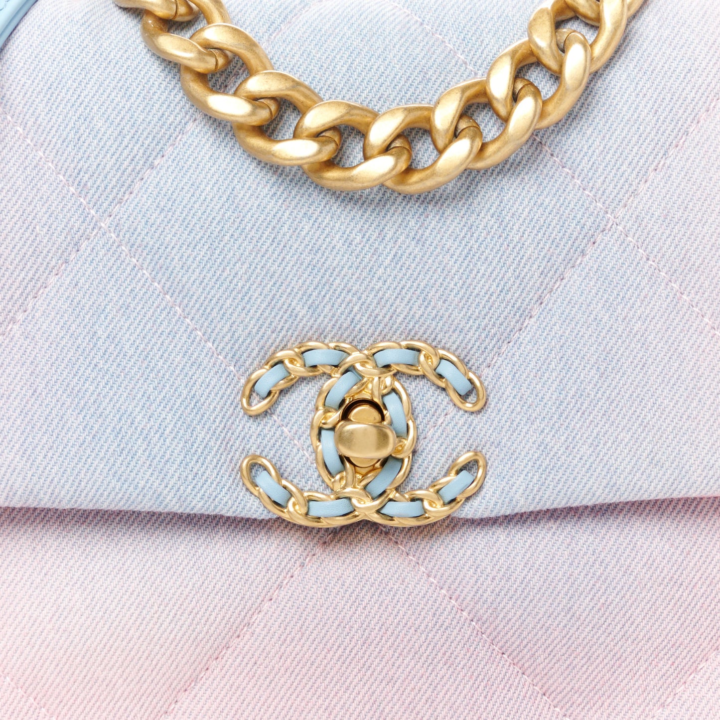 Denim Quilted Medium Chanel 19 Flap Blue Pink