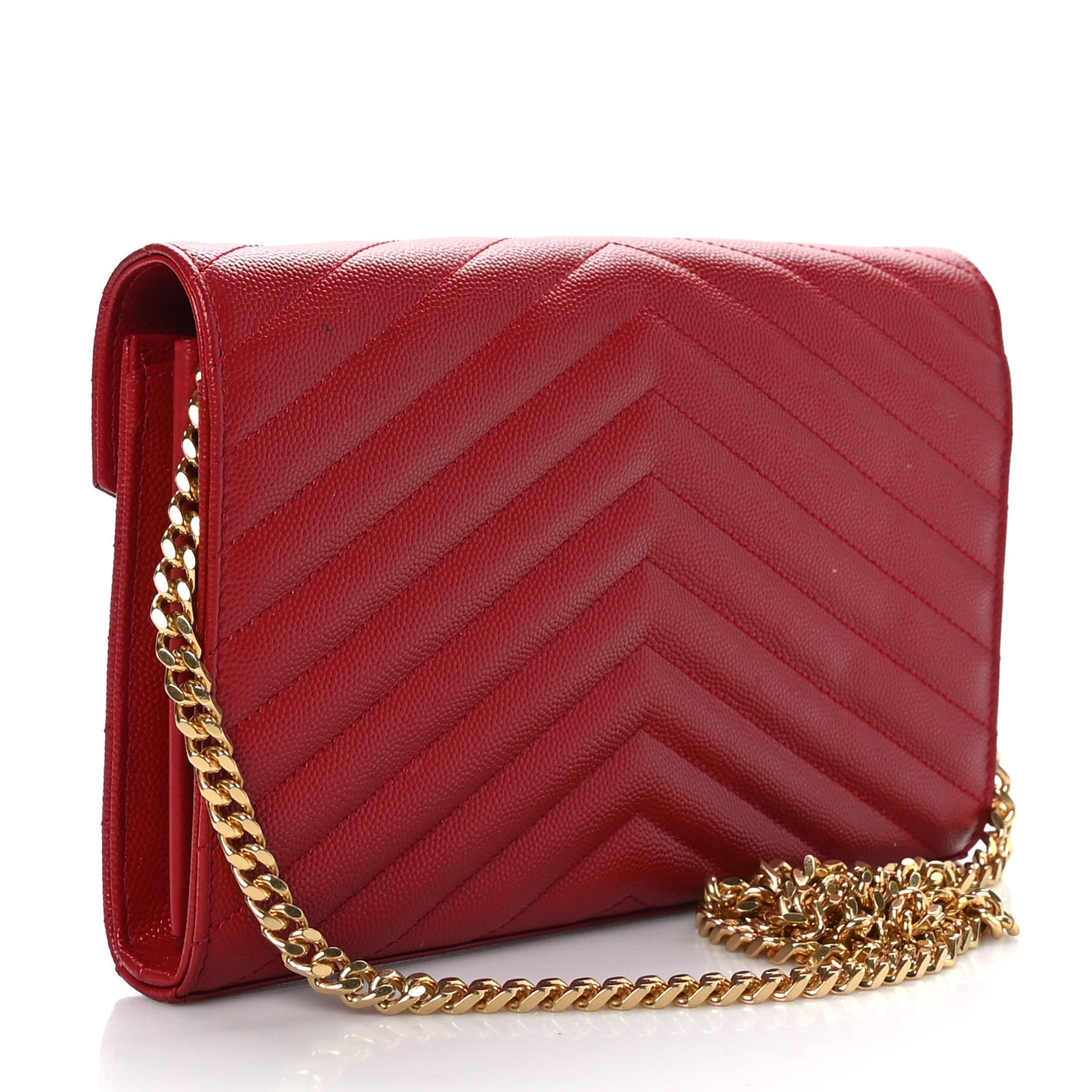 Grain De Poudre Matelasse Chevron Monogram Chain Wallet Rouge Eros