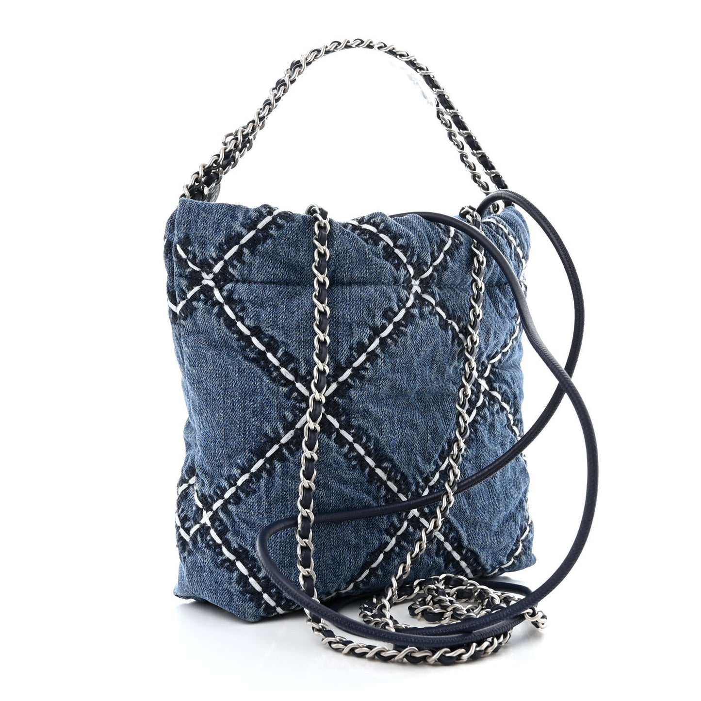 Denim Stitched Quilted Mini Chanel 22 Blue