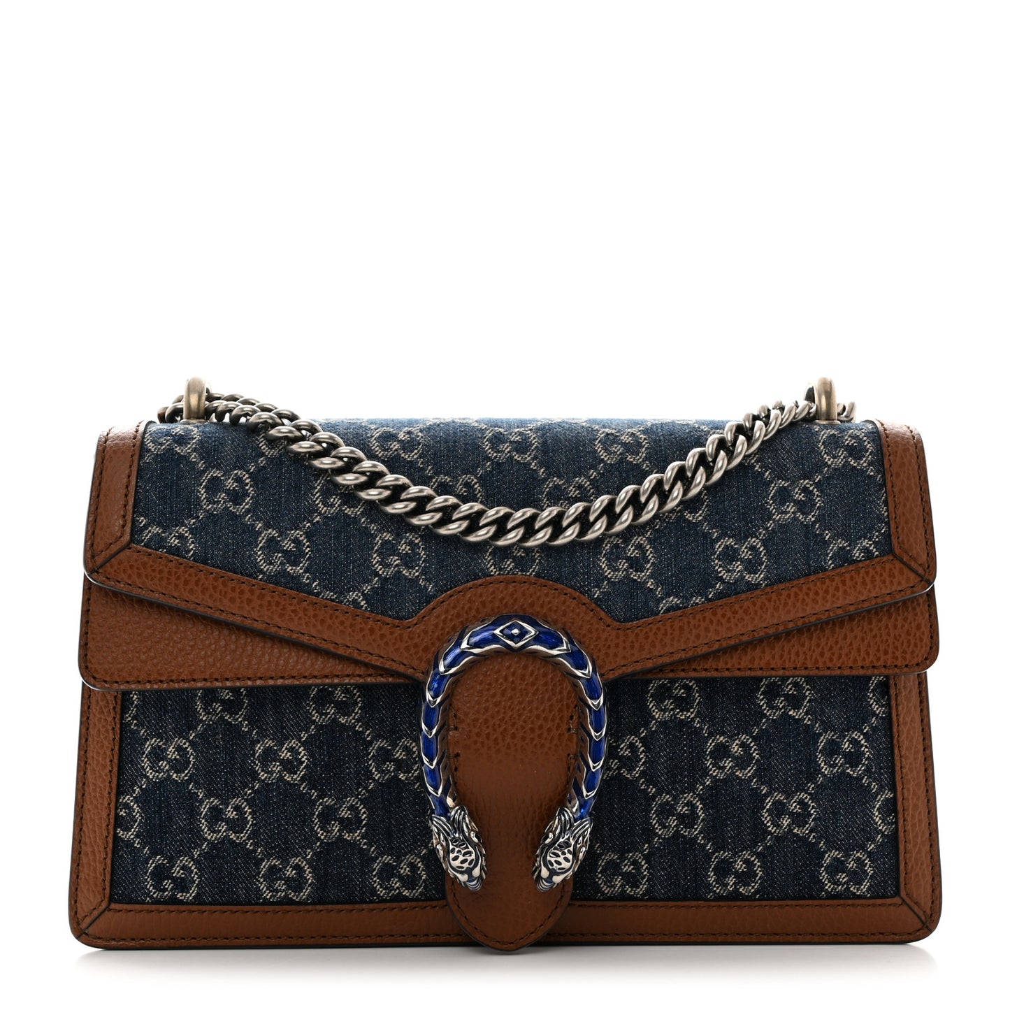 New Denim GG Monogram Dollar Calfskin Enamel Small Dionysus Shoulder Bag Blue Tea Cuir Epilog Electric Blue