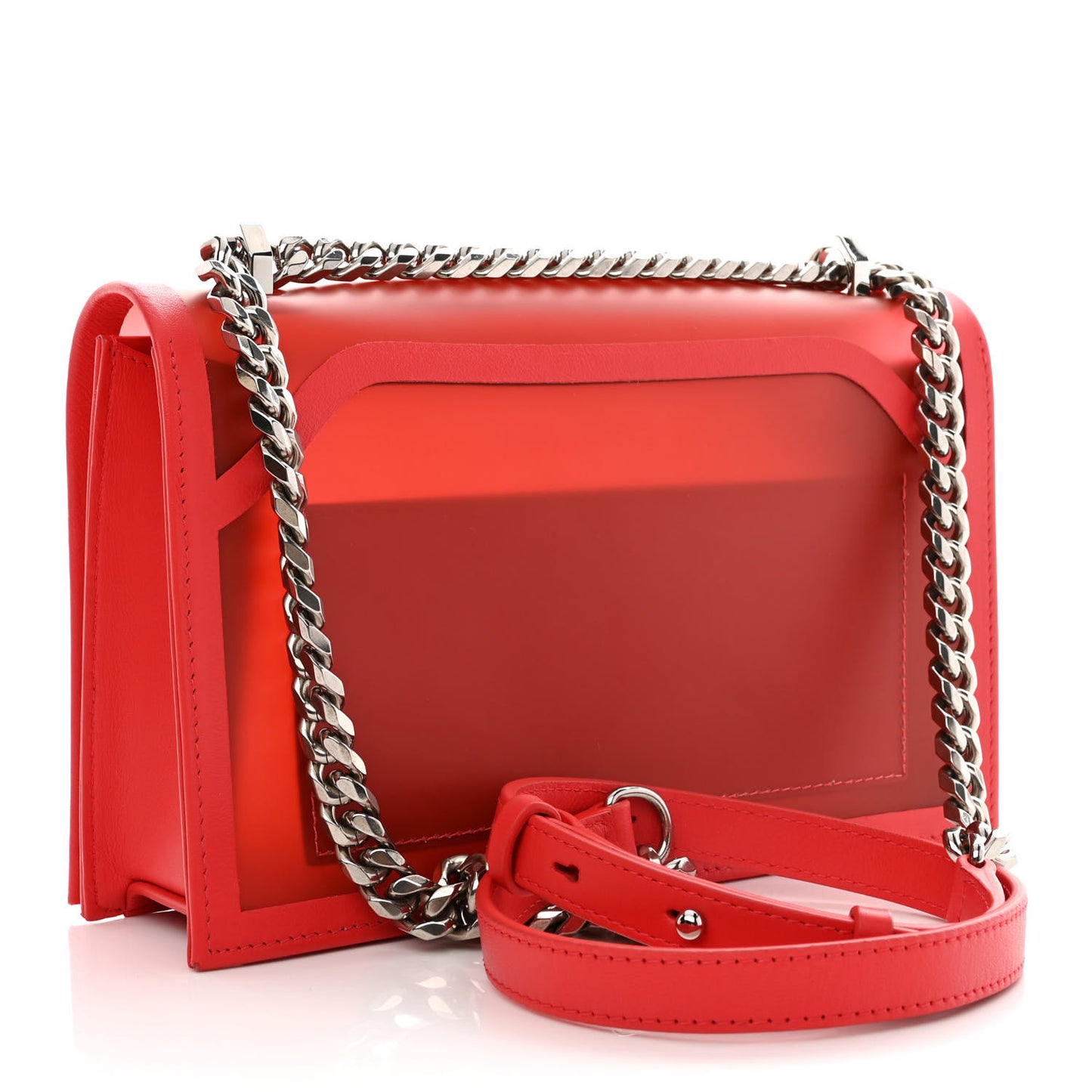 Calfskin Polyurethane Jeweled Knuckle Satchel Red