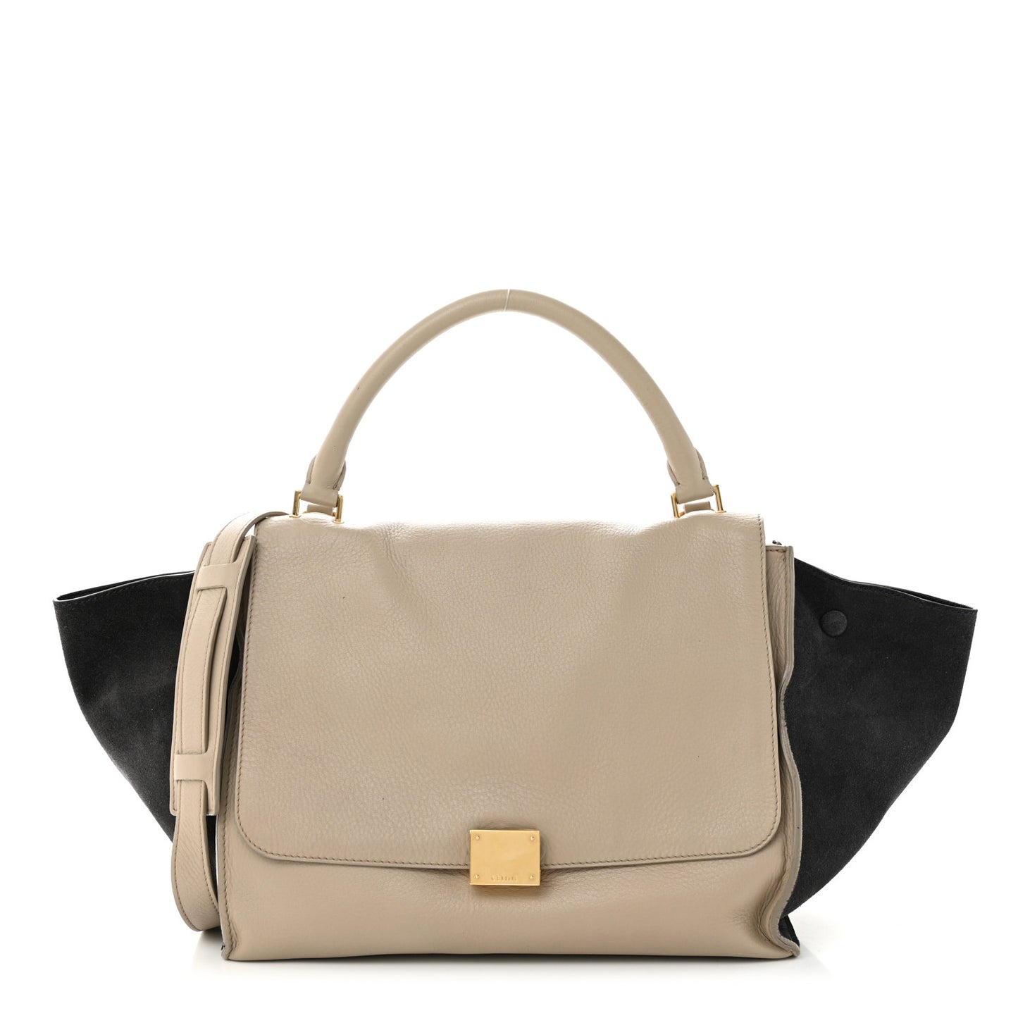 Drummed Calfskin Suede Medium Trapeze Black Taupe