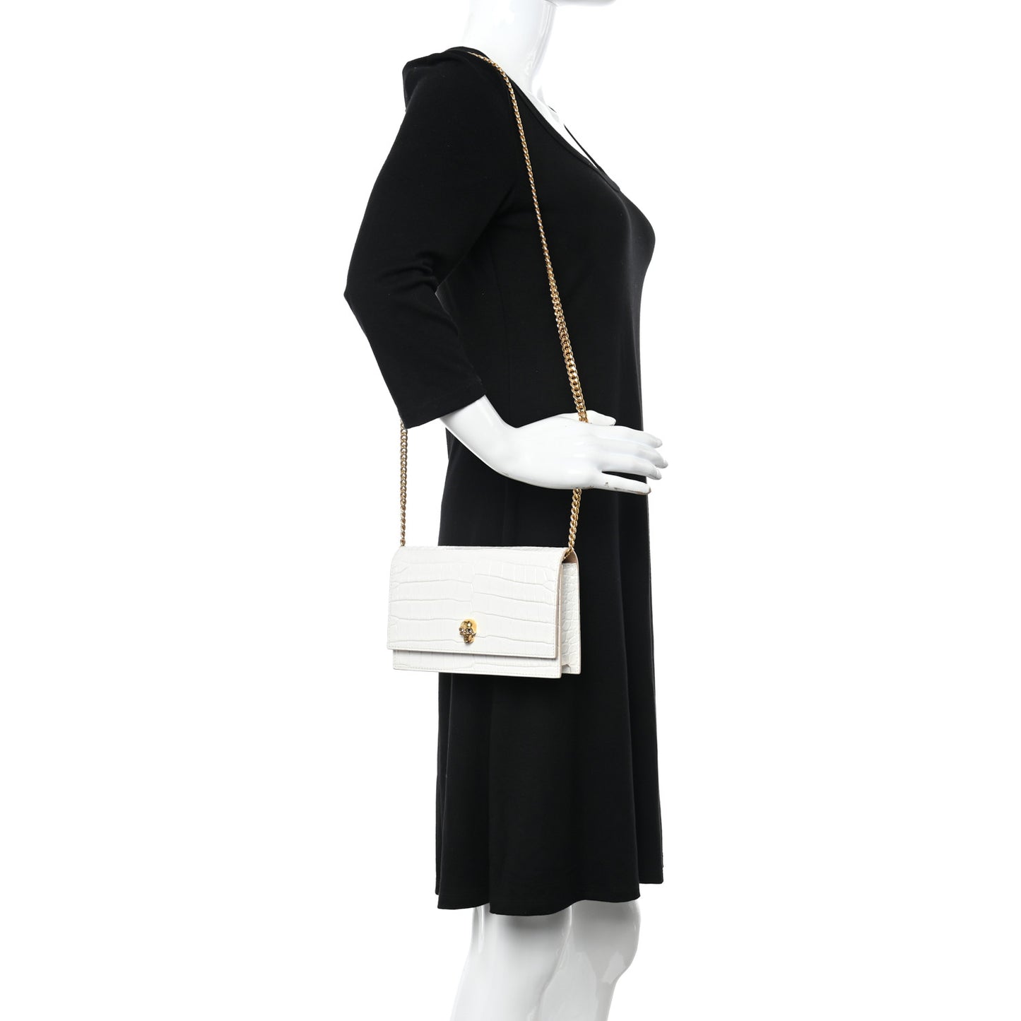 Calfskin Crocodile Embossed Skull Mini Crossbody Bag White