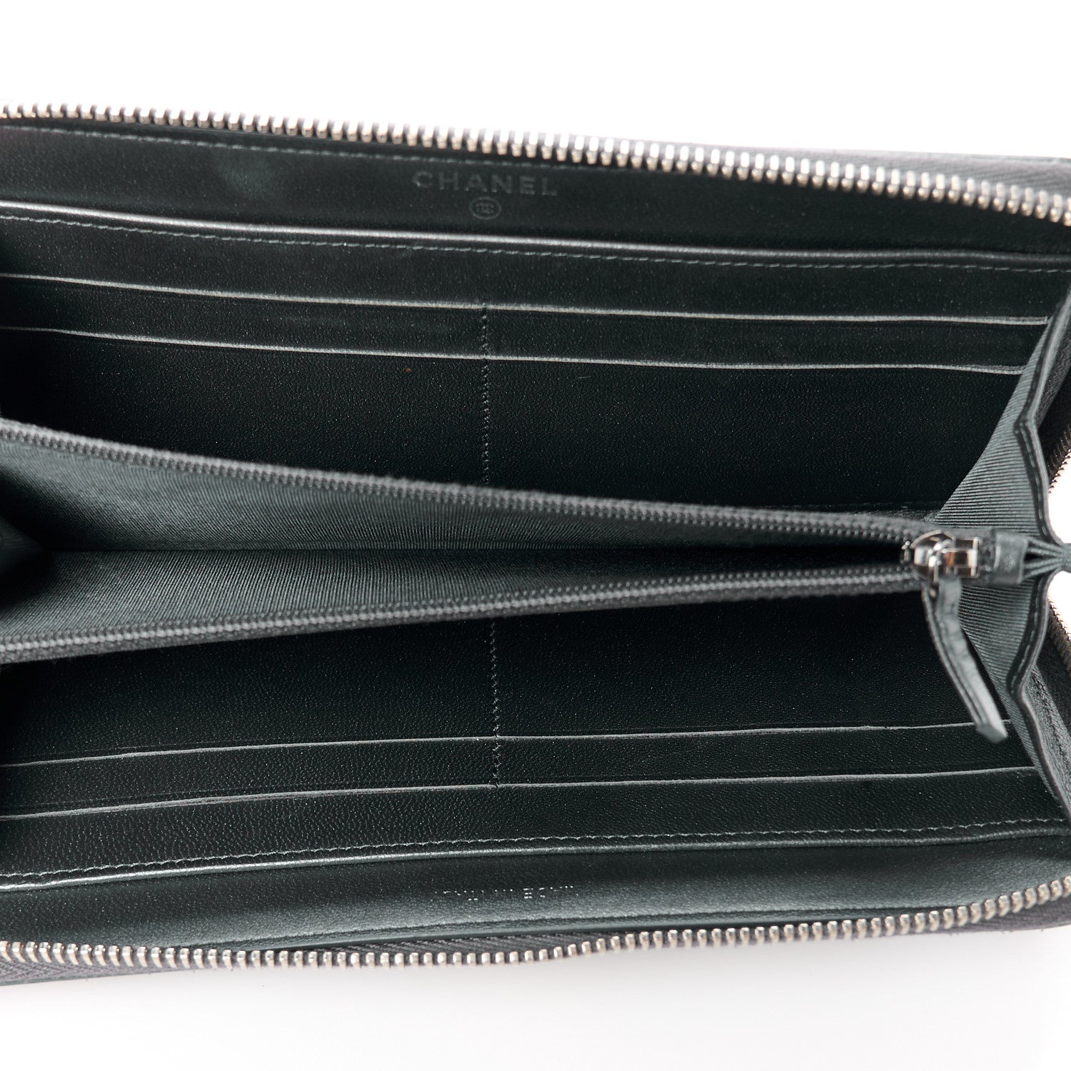 Chanel Metallic Galuchat Stingray Lambskin Boy Gusset Zip Wallet Dark Silver 5 of 11