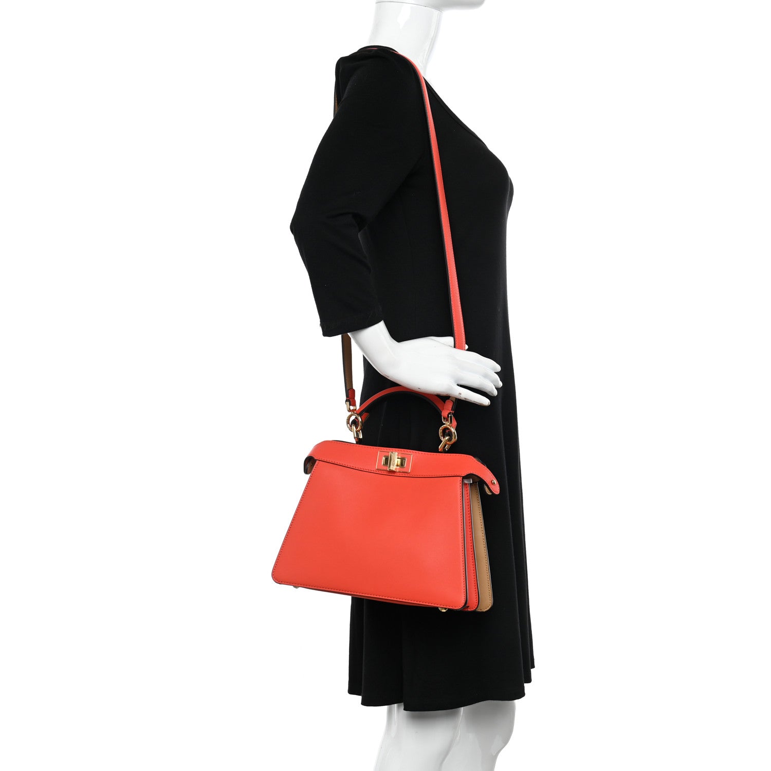 Fendi Vitello Seta Nappa Plexiglass Bi-Color Small Peekaboo I SEE U Satchel Miele Scuro Tulipano 2 of 11